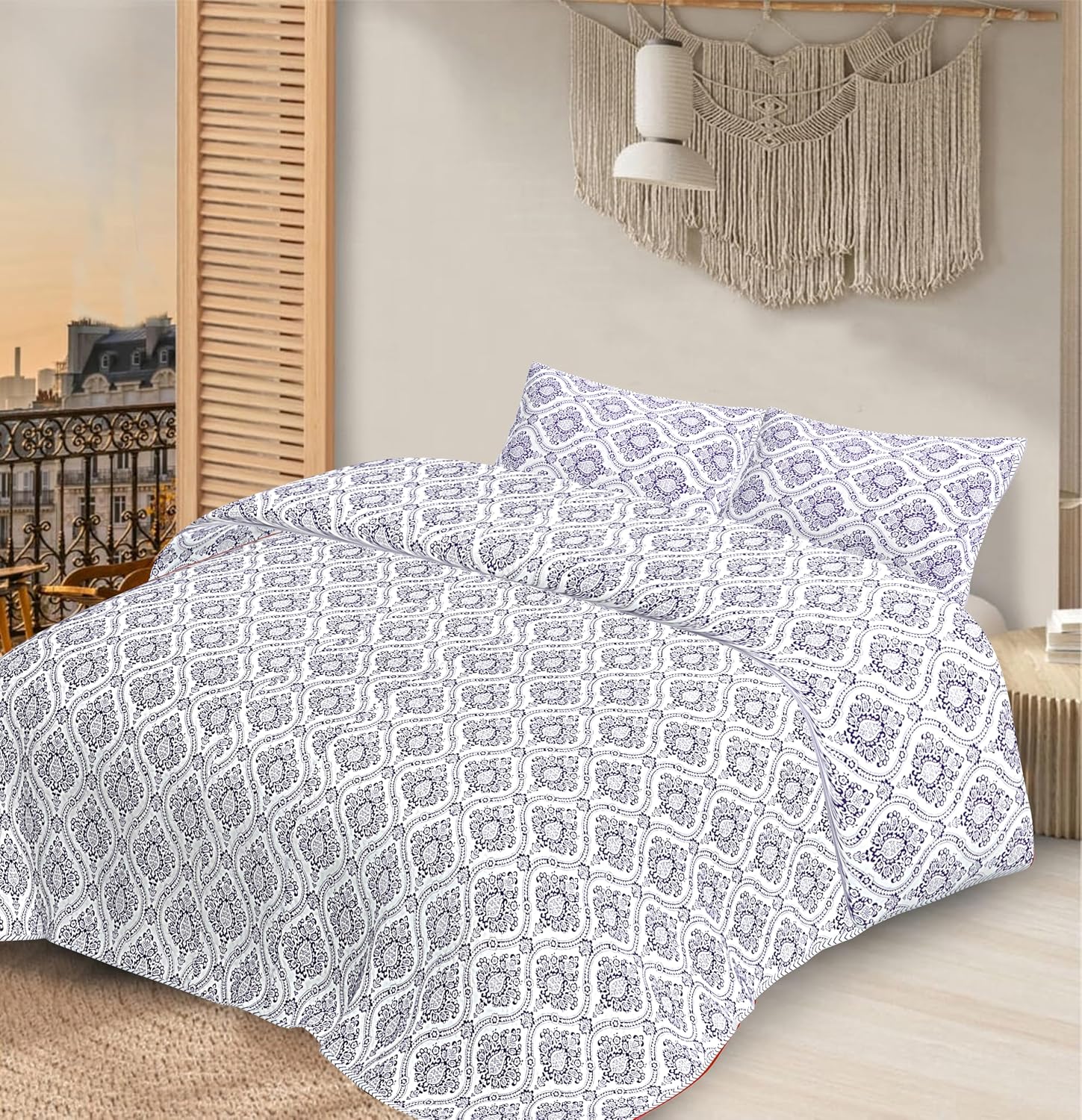 Handmade Reversible Cotton Quilted Throw, 50 x 60 inch