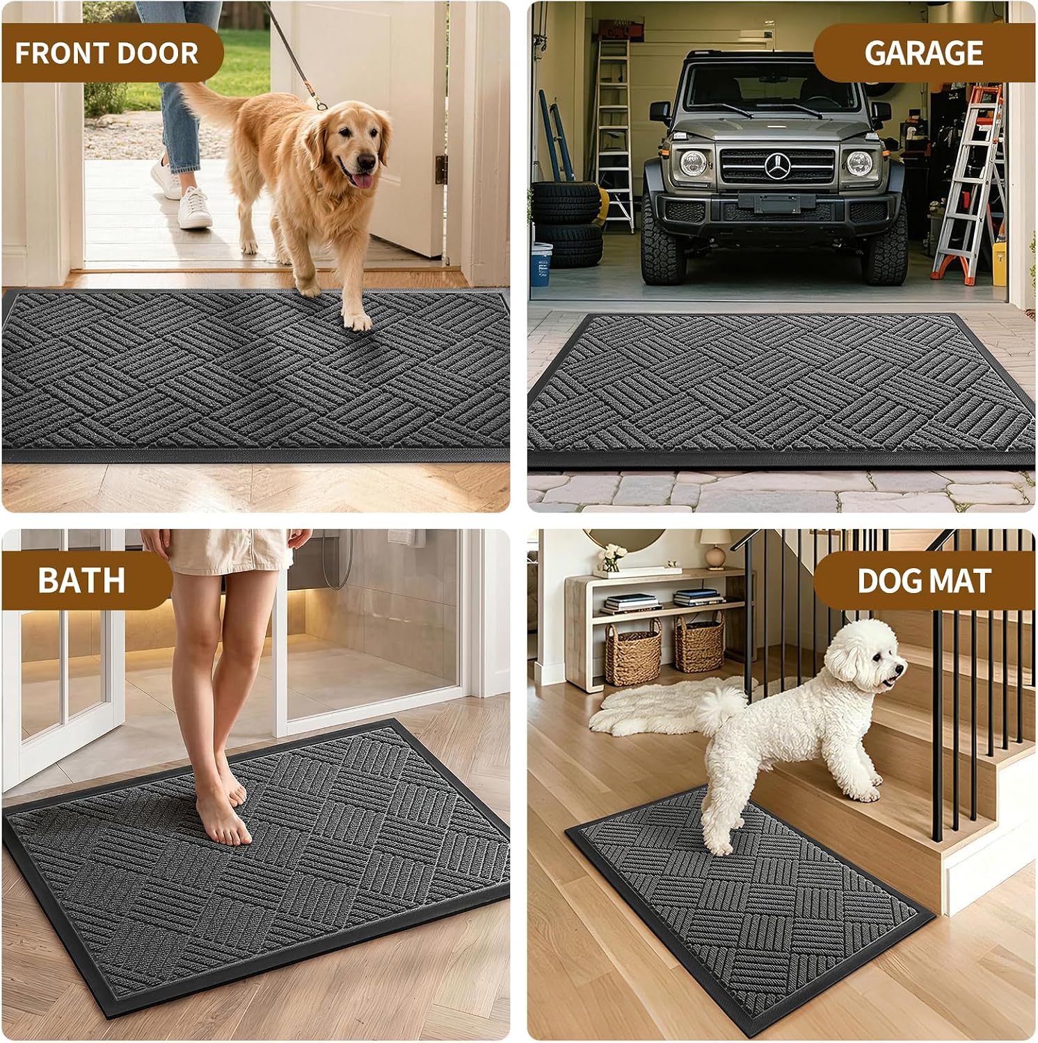 Heavy-Duty Waterproof Doormat, 29.5 x 17 inch, Grey
