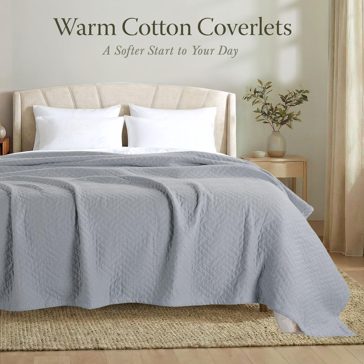 Jacquard Cotton Twin Coverlet, 68 x 90 inch, Grey