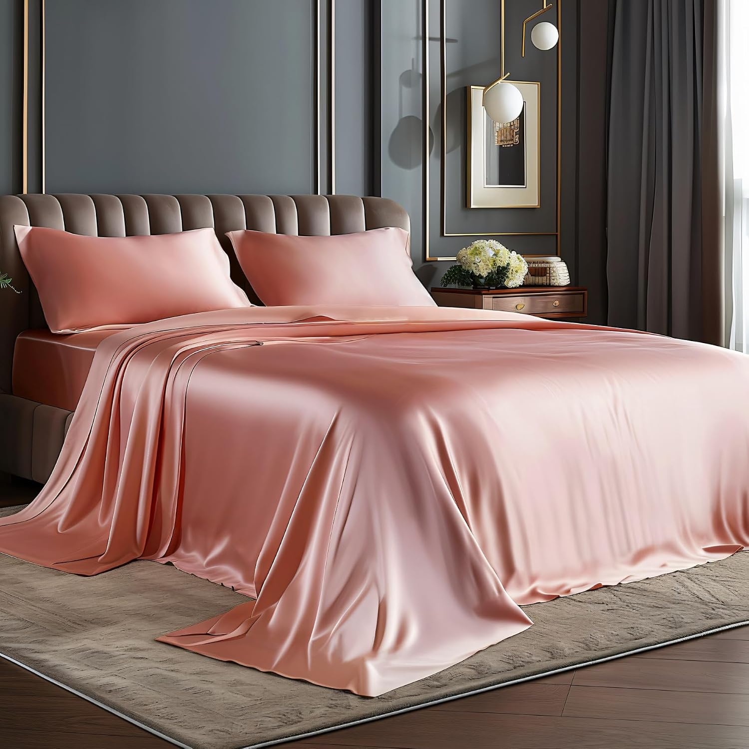 Satin Queen Sheet Set, 4 Pieces, Black
