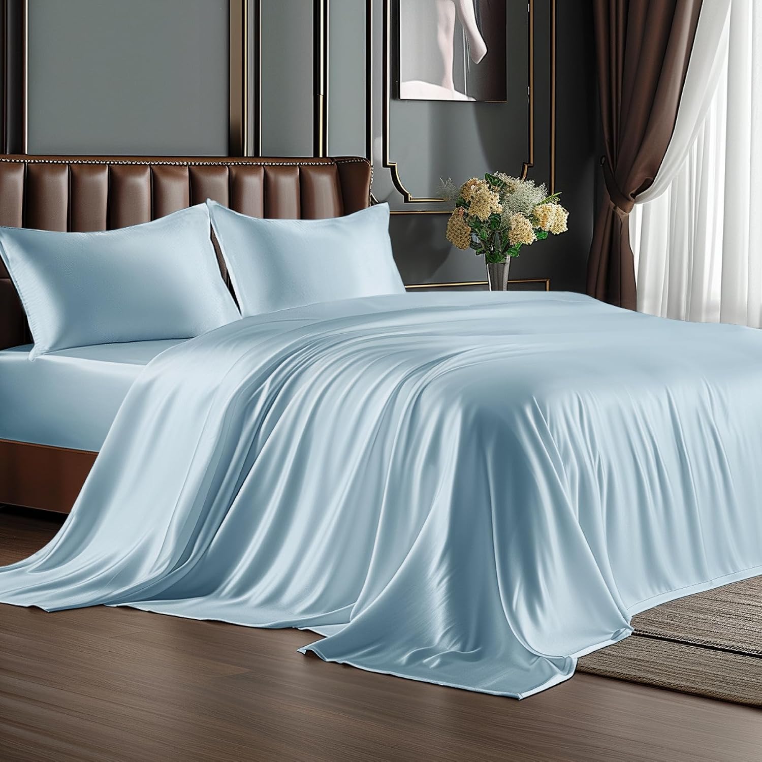 Satin Queen Sheet Set, 4 Pieces, Black