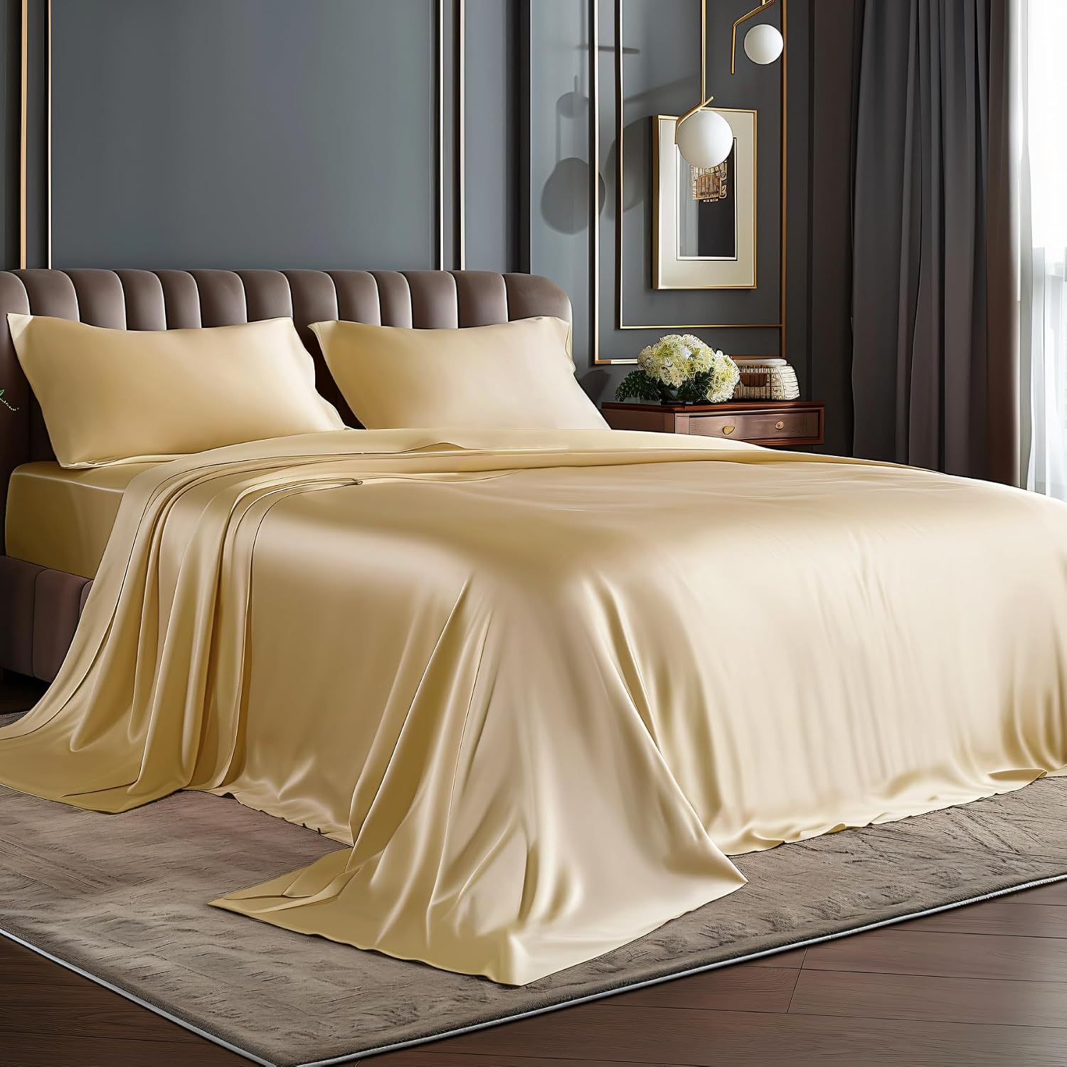 Satin Queen Sheet Set, 4 Pieces, Black