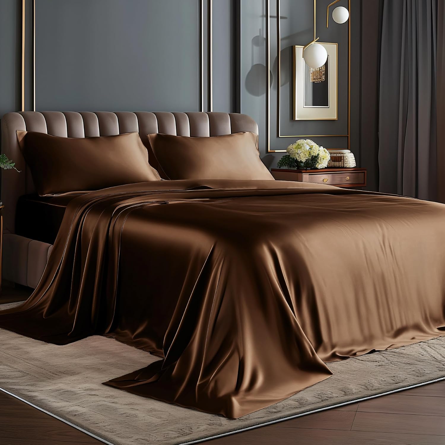 Satin Queen Sheet Set, 4 Pieces, Black