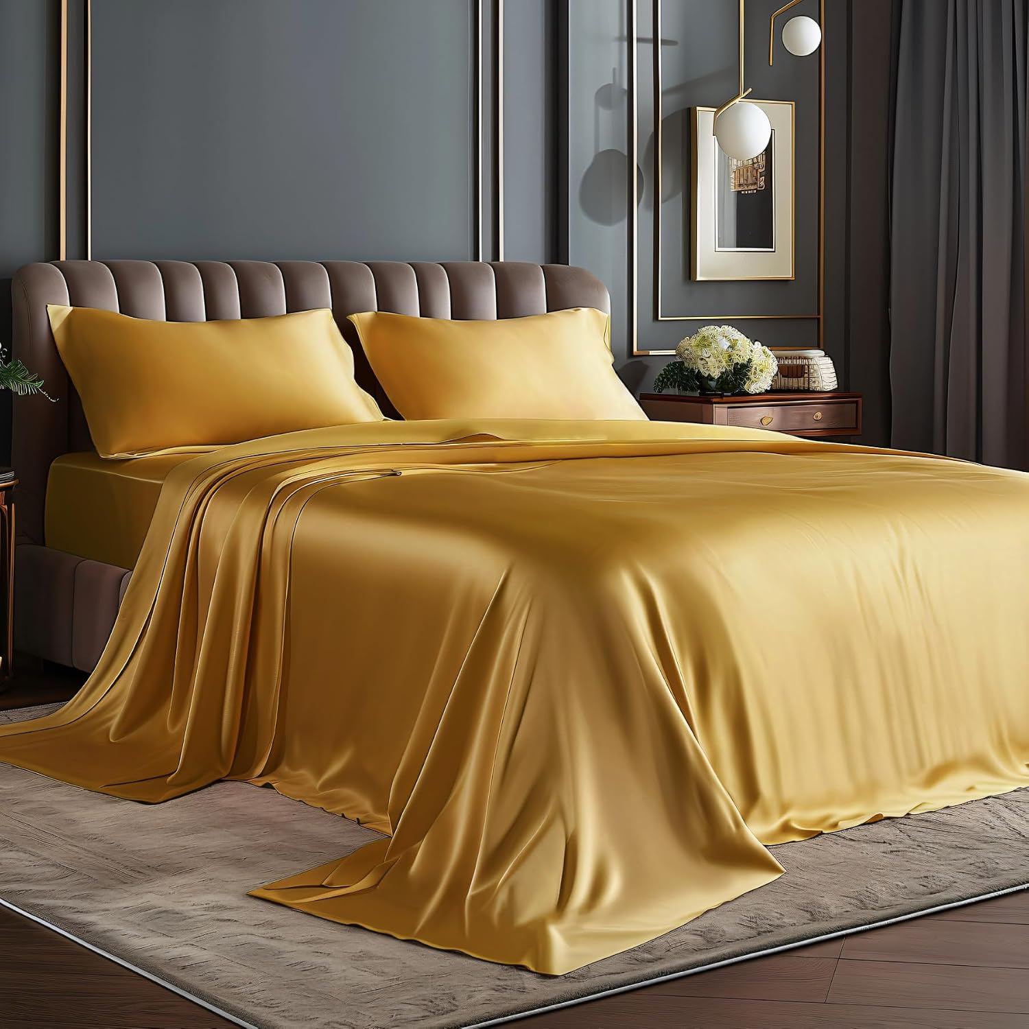 Satin Queen Sheet Set, 4 Pieces, Black