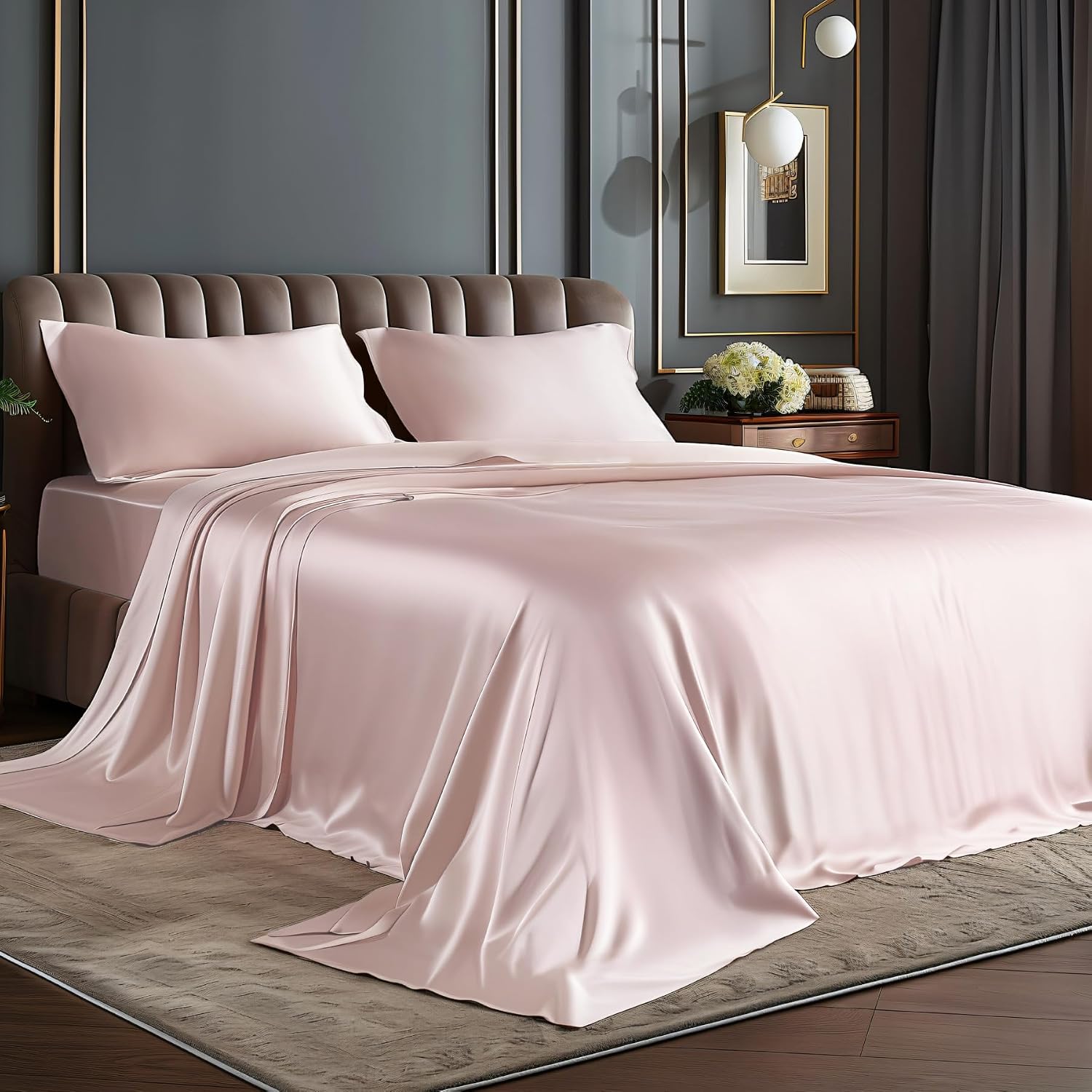 Satin Queen Sheet Set, 4 Pieces, Black