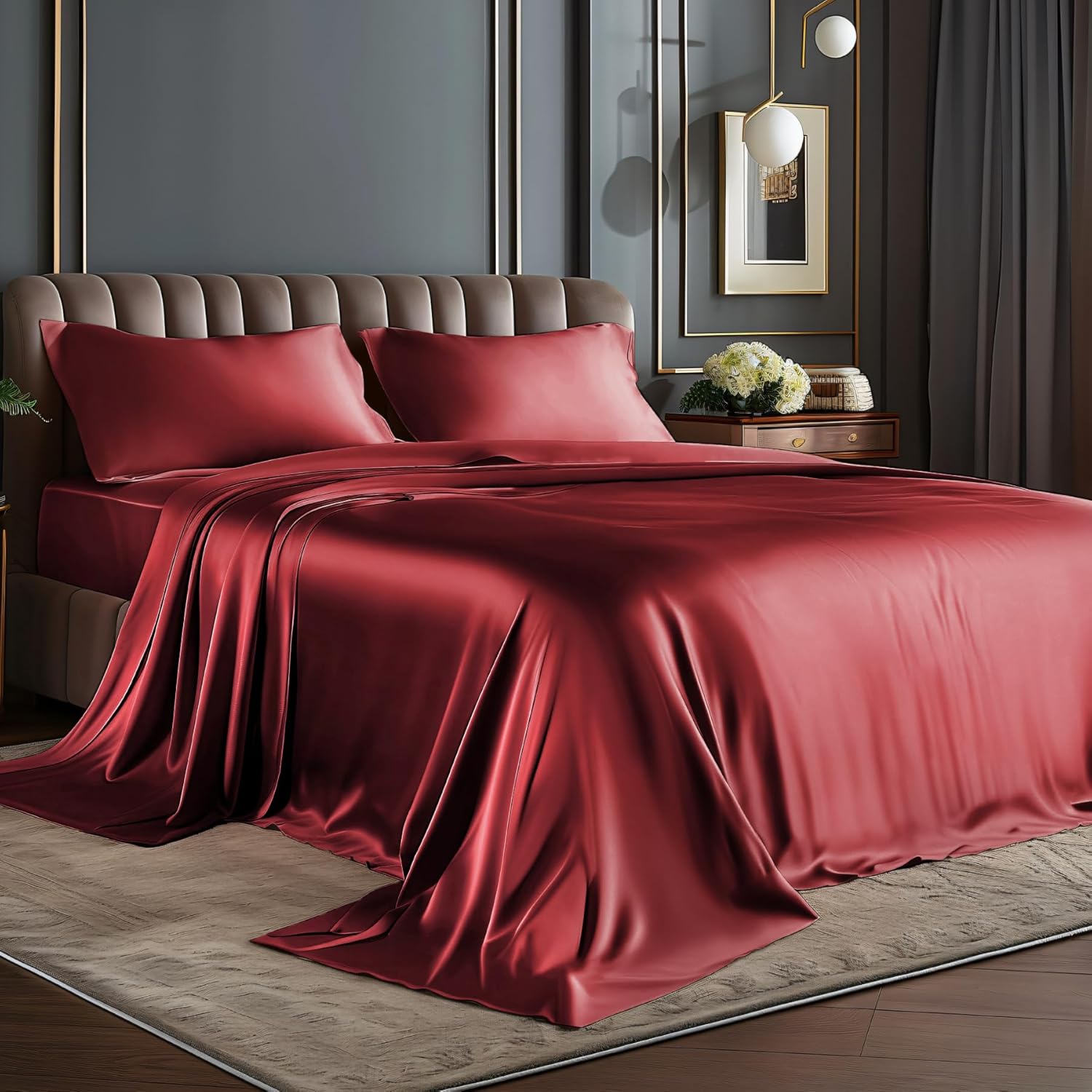 Satin Queen Sheet Set, 4 Pieces, Black