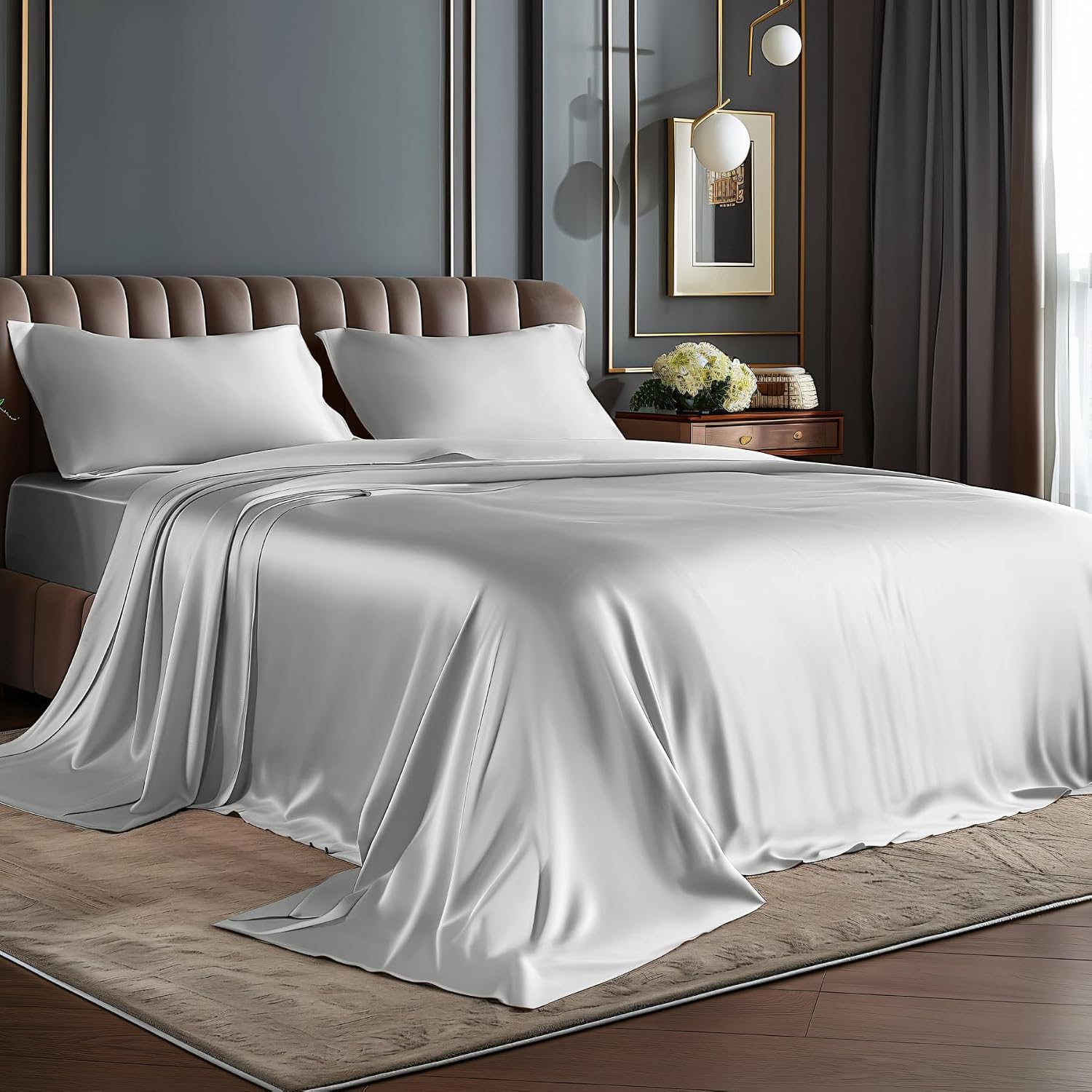 Satin Queen Sheet Set, 4 Pieces, Black