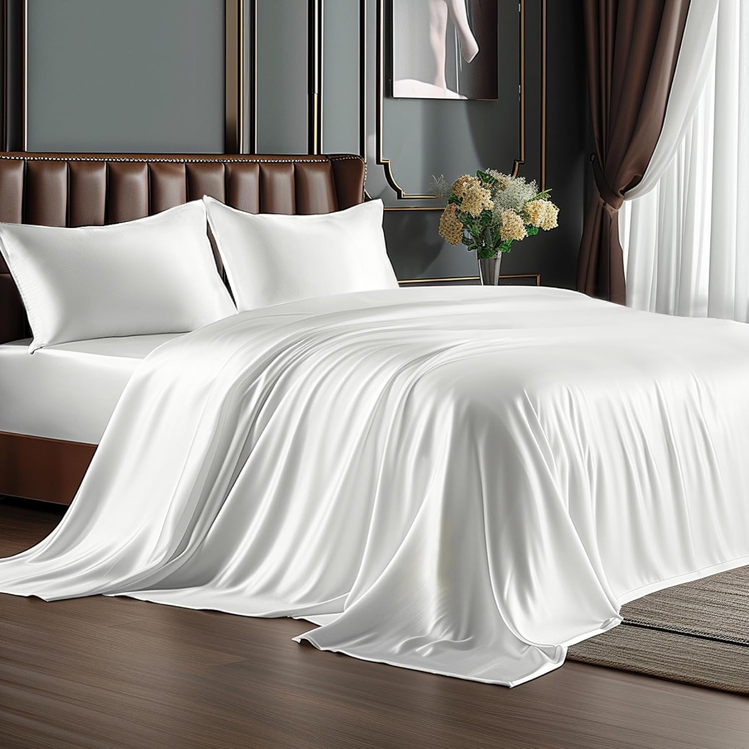Satin Queen Sheet Set, 4 Pieces, Black