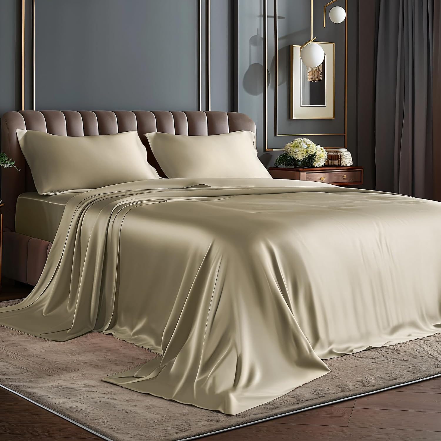 Satin Queen Sheet Set, 4 Pieces, Black