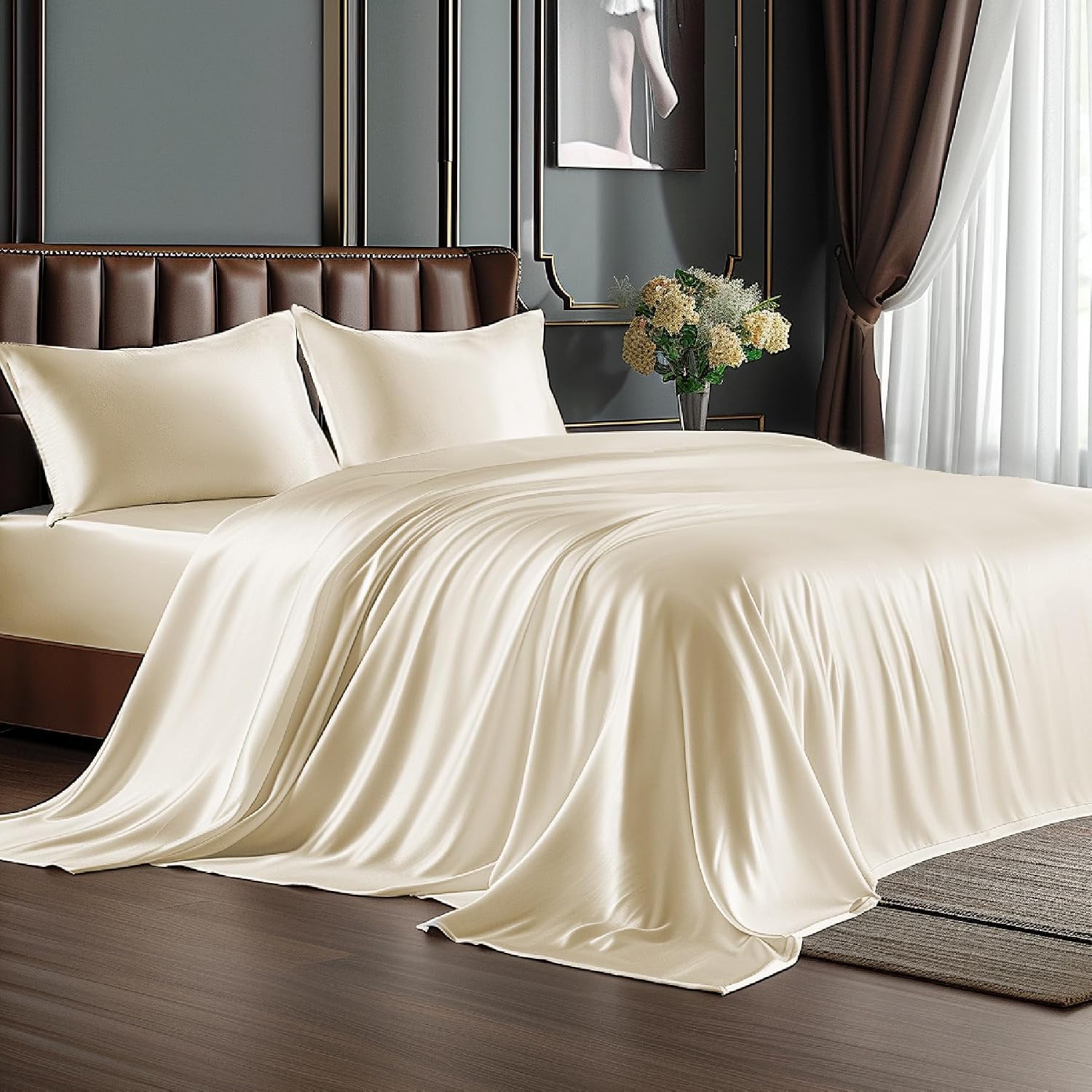 Satin Queen Sheet Set, 4 Pieces, Black