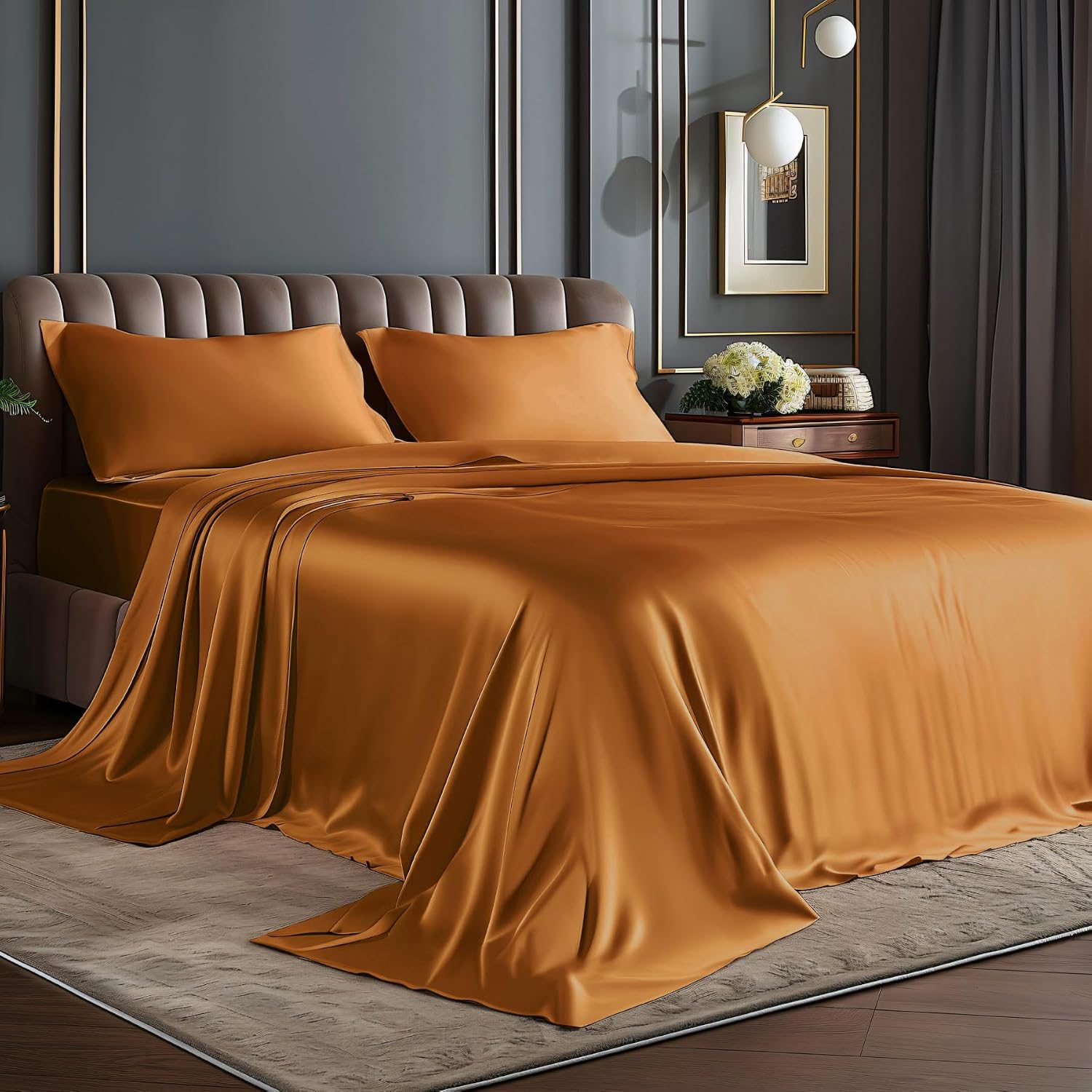 Satin Queen Sheet Set, 4 Pieces, Black