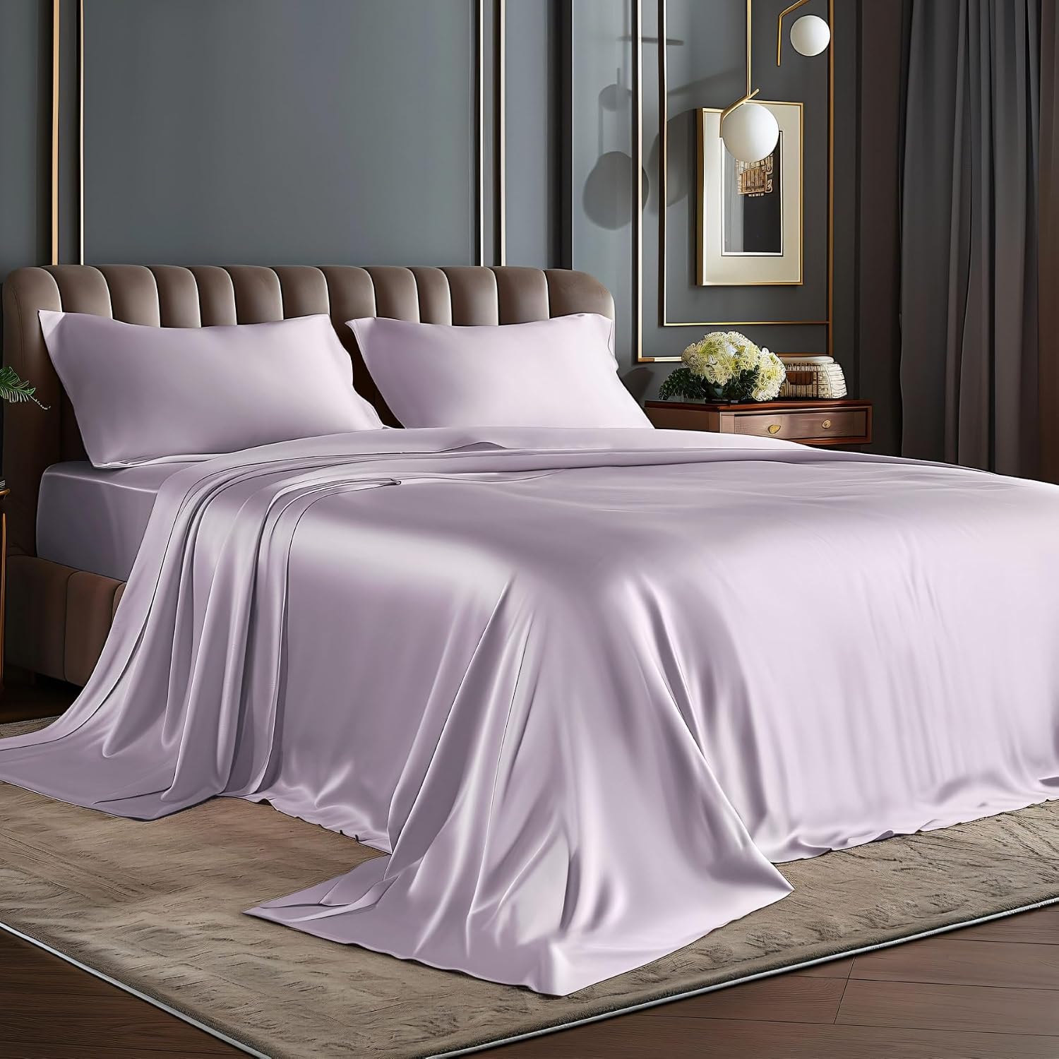 Satin Queen Sheet Set, 4 Pieces, Black