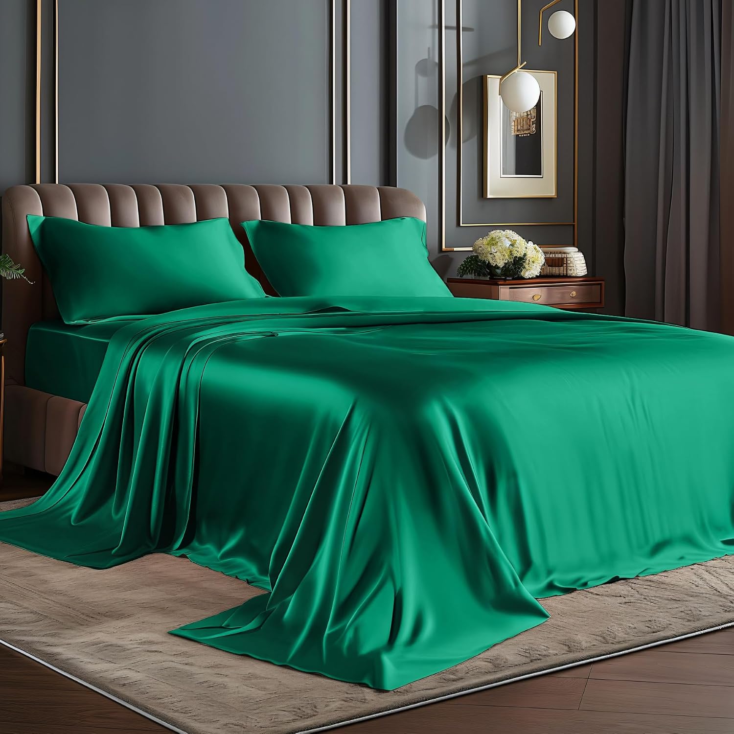 Satin Queen Sheet Set, 4 Pieces, Black