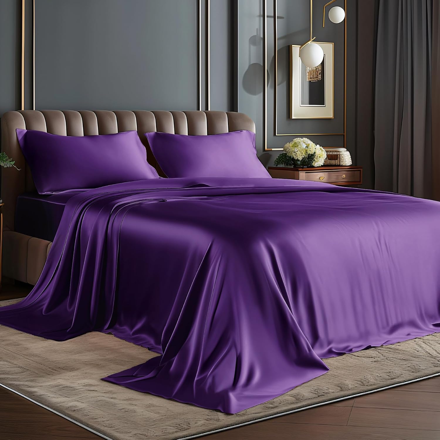 Satin Queen Sheet Set, 4 Pieces, Black