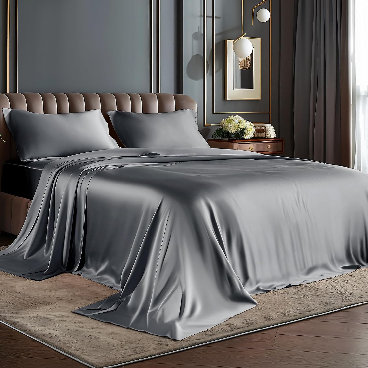 Satin Queen Sheet Set, 4 Pieces, Burnt Orange