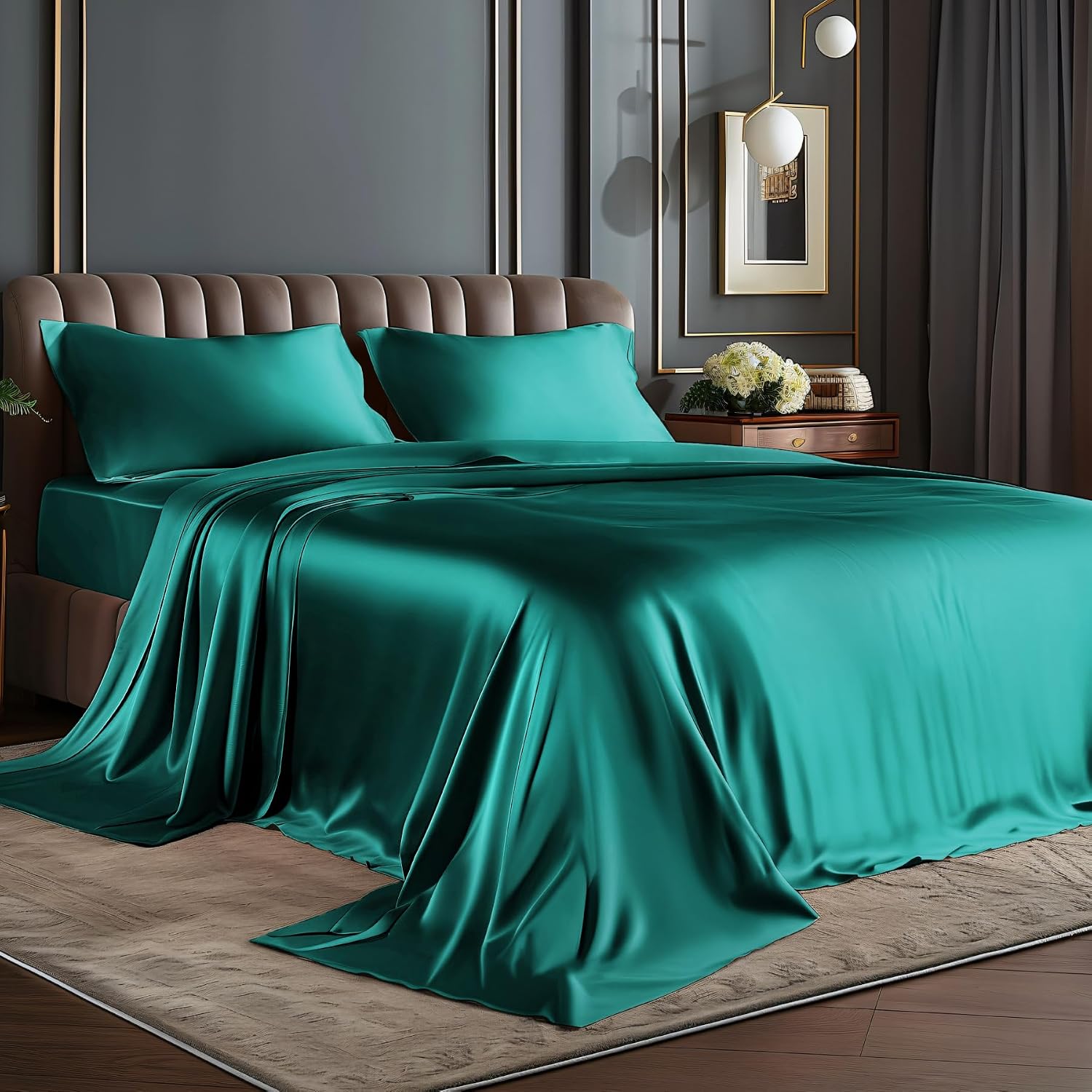 Satin Queen Sheet Set, 4 Pieces, Burnt Orange