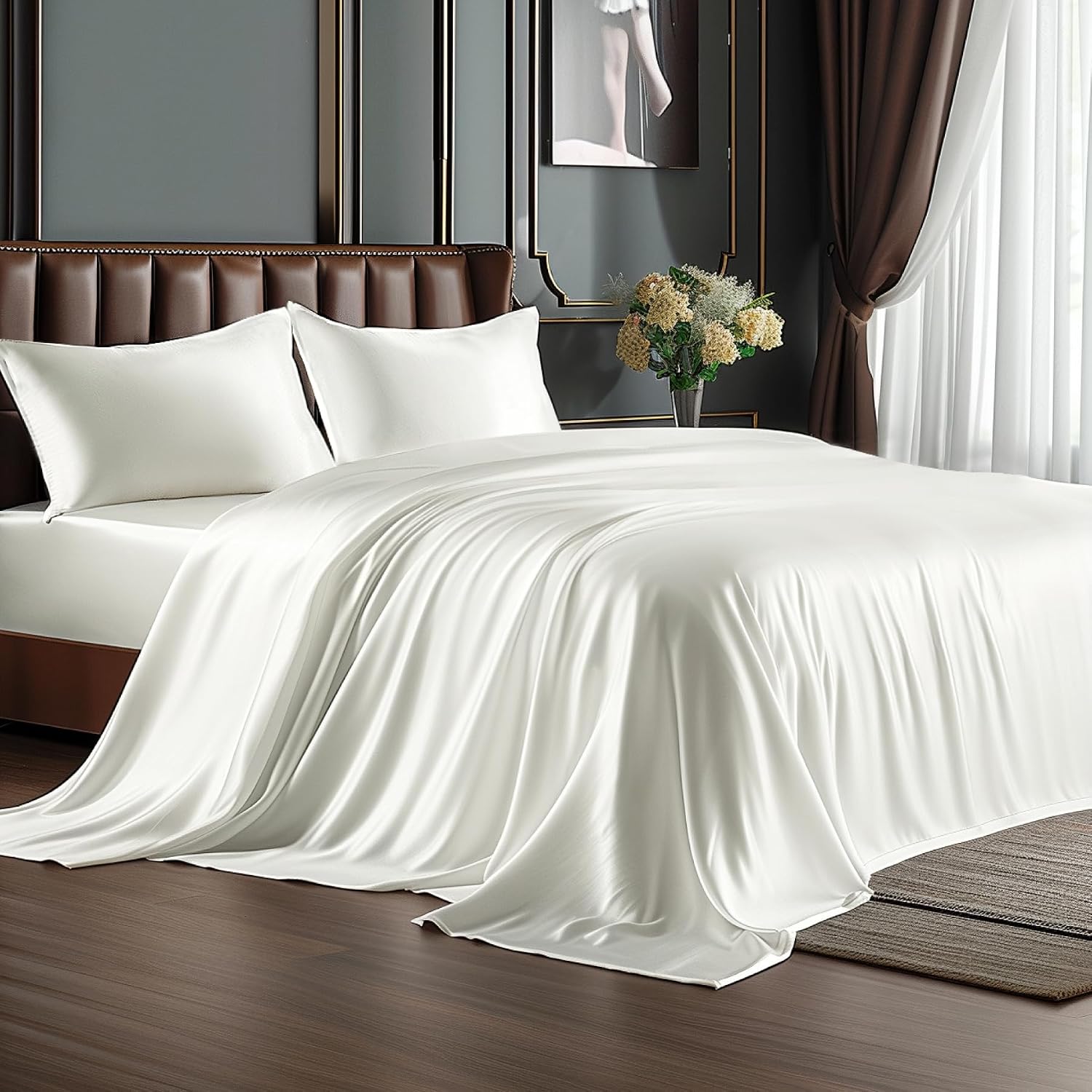 Satin Queen Sheet Set, 4 Pieces, Burnt Orange