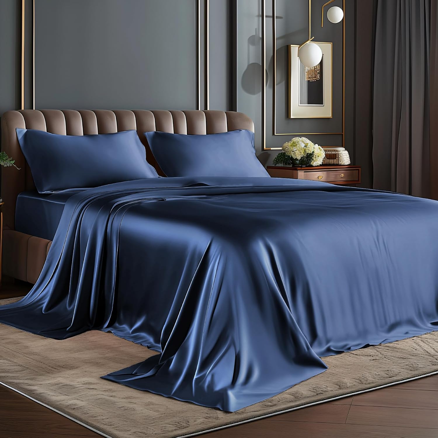 Satin Queen Sheet Set, 4 Pieces, Burnt Orange