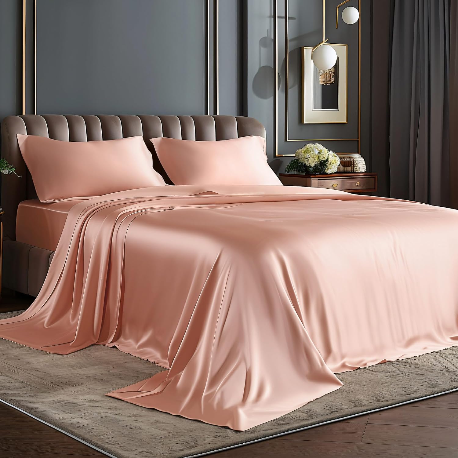 Satin Queen Sheet Set, 4 Pieces, Burnt Orange