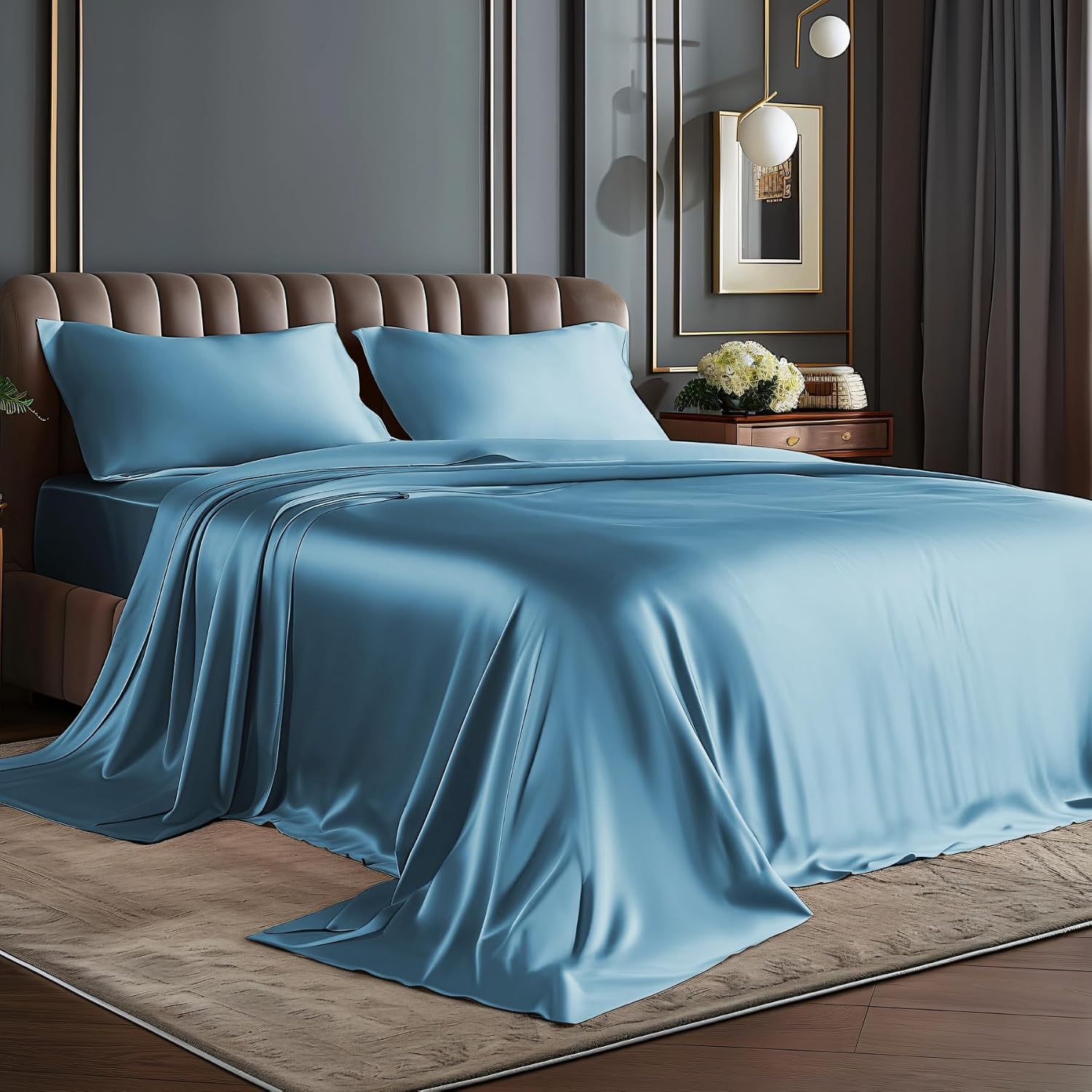 Satin Queen Sheet Set, 4 Pieces, Burnt Orange