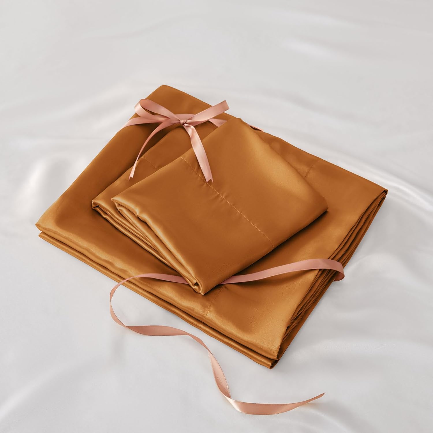 Satin Queen Sheet Set, 4 Pieces, Burnt Orange