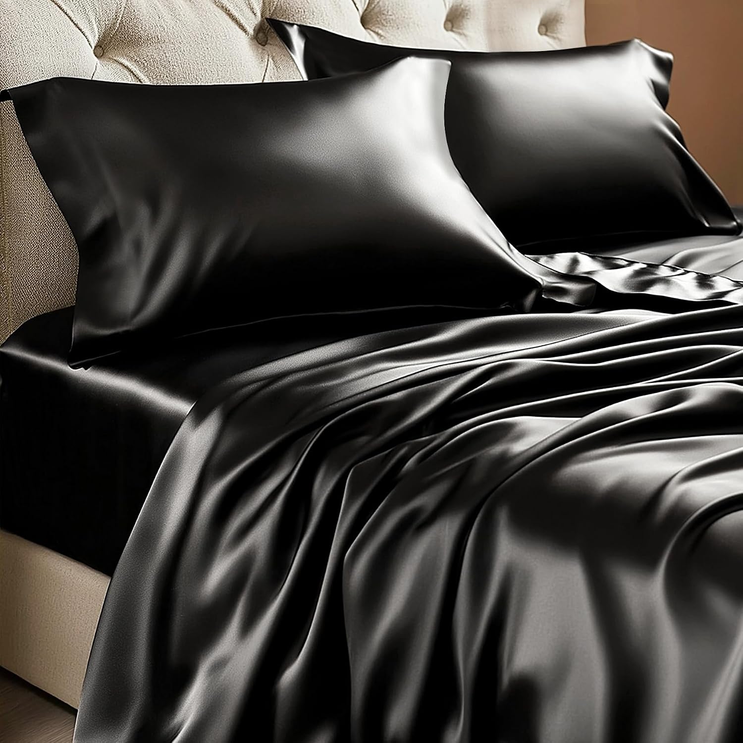 Satin Queen Sheet Set, 4 Pieces, Burnt Orange
