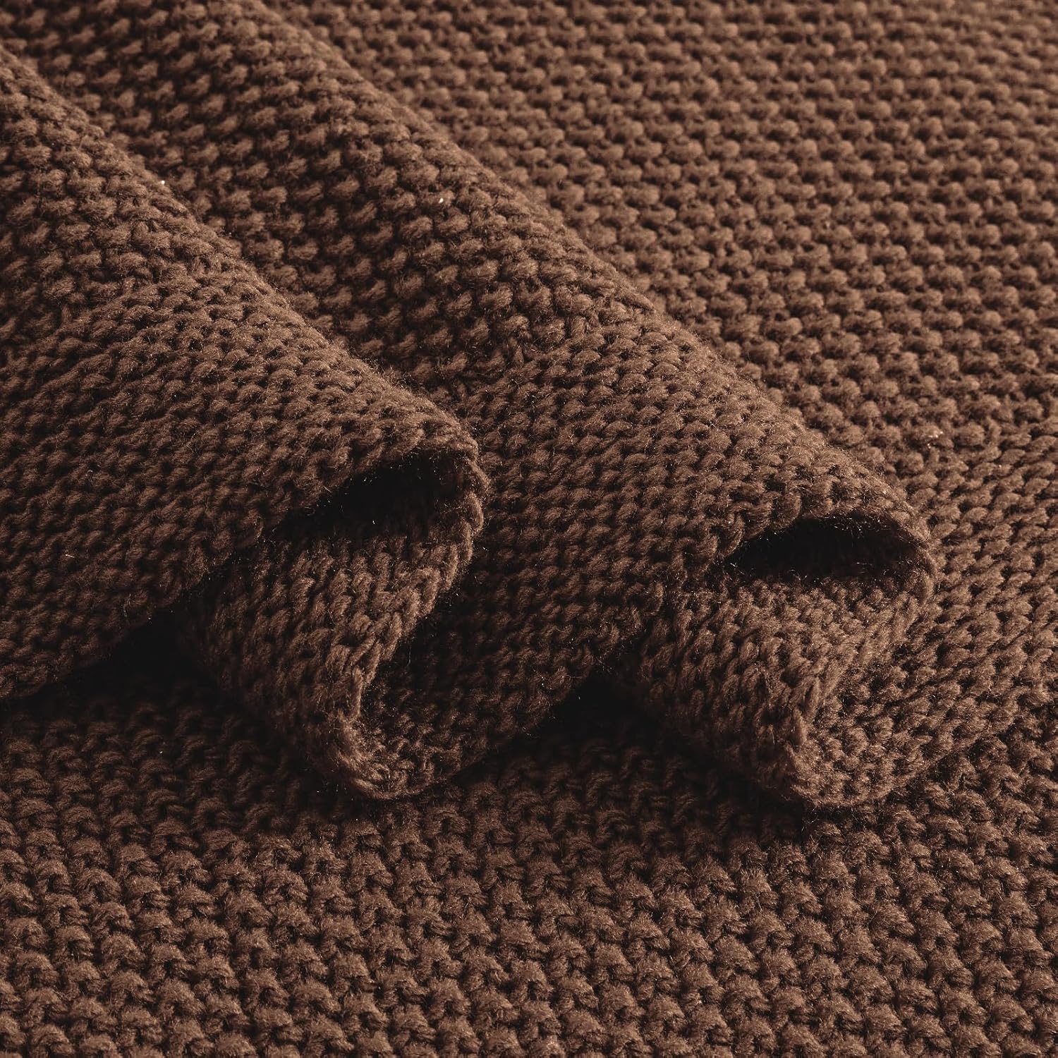 Seed-Stitch Knitted Throw Blanket, 50 x 60 inch, Dark Brown