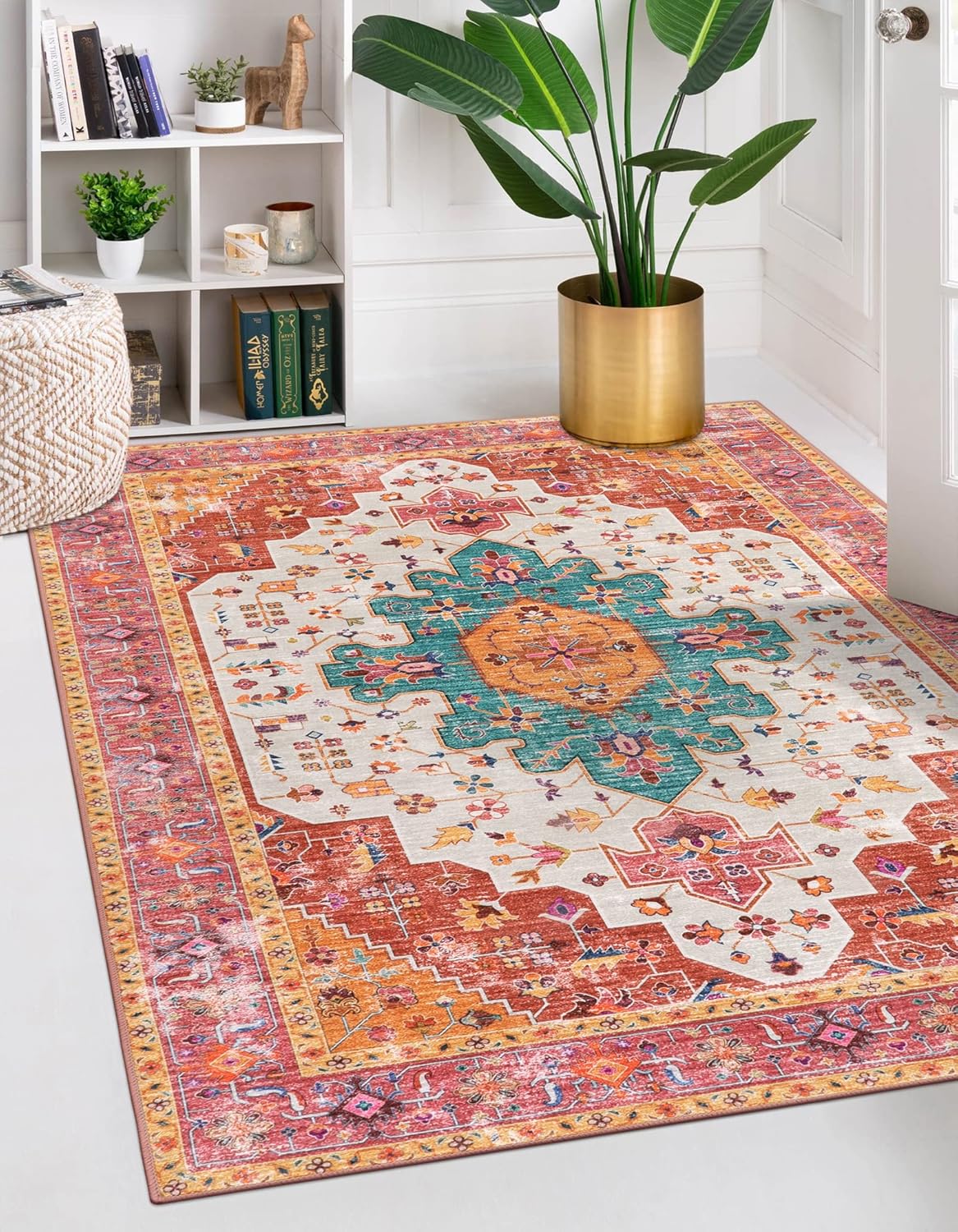 Ultra-Thin Washable Vintage Area Rug, 5 x 7 ft