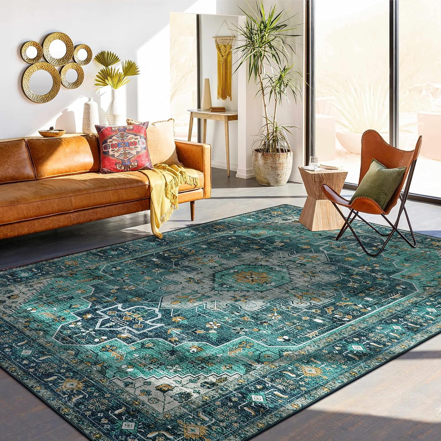 Ultra-Thin Washable Vintage Area Rug, 5 x 7 ft