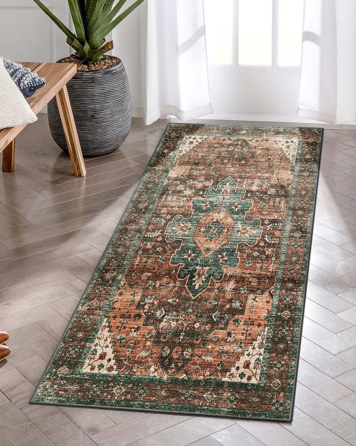 Ultra-Thin Washable Vintage Area Rug, 5 x 7 ft