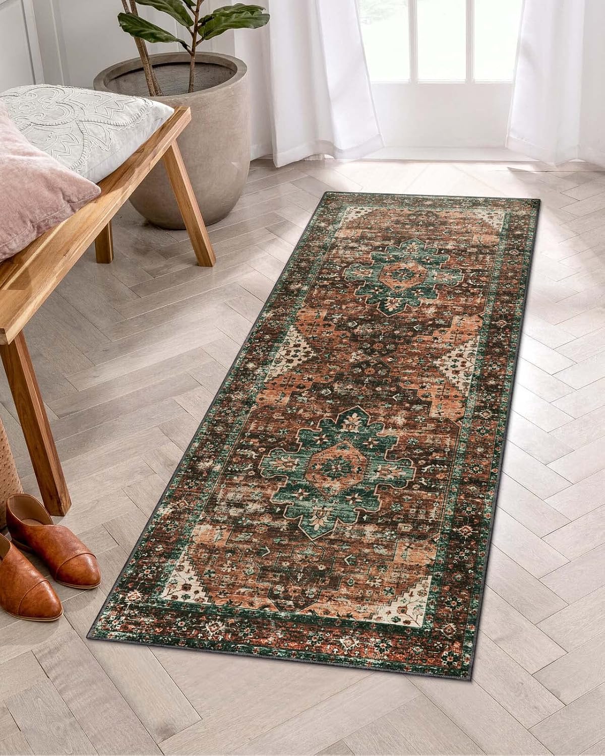 Ultra-Thin Washable Vintage Area Rug, 5 x 7 ft