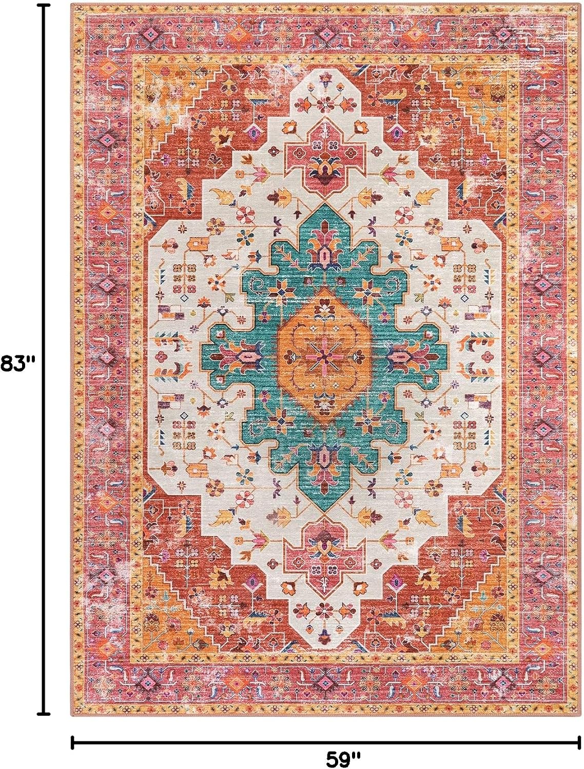 Ultra-Thin Washable Vintage Area Rug, 5 x 7 ft