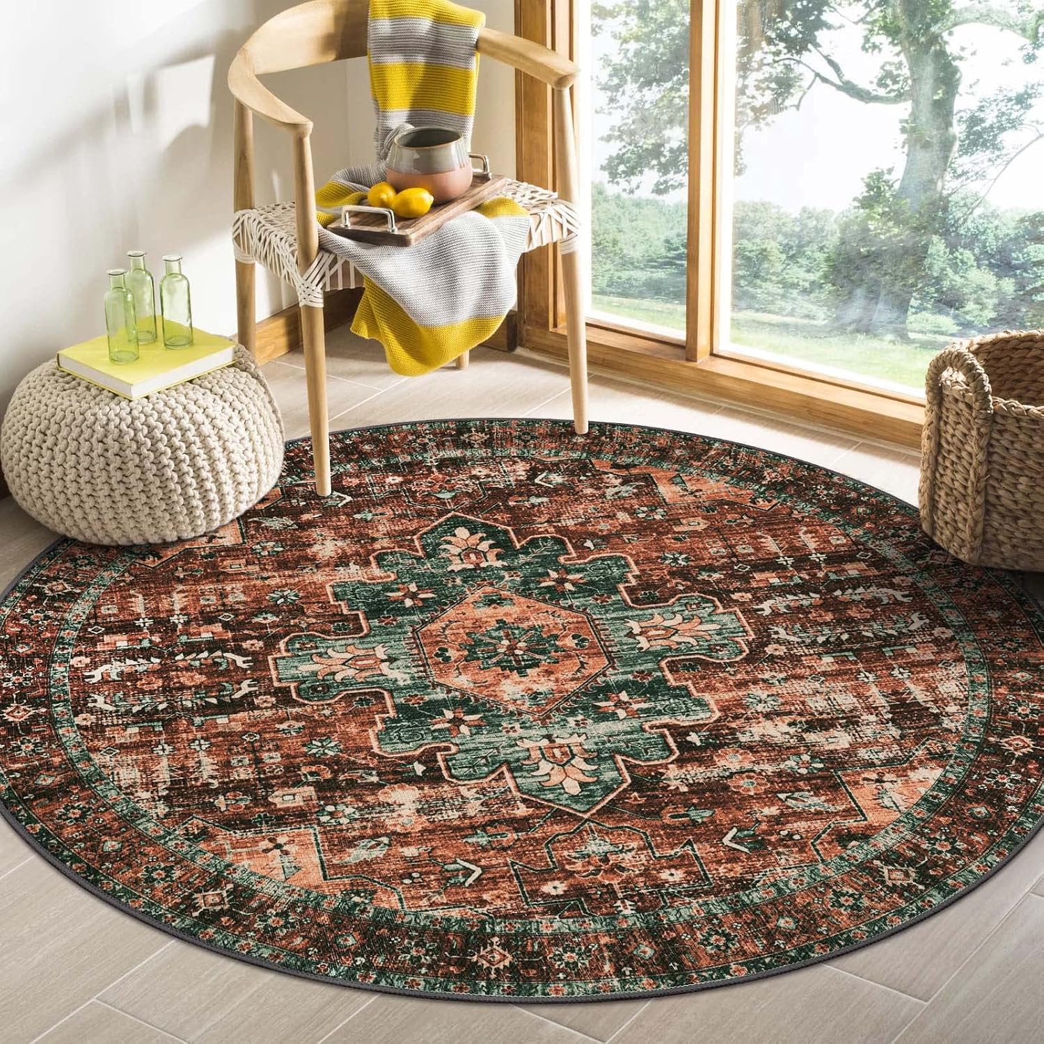 Ultra-Thin Washable Vintage Area Rug, 5 x 7 ft