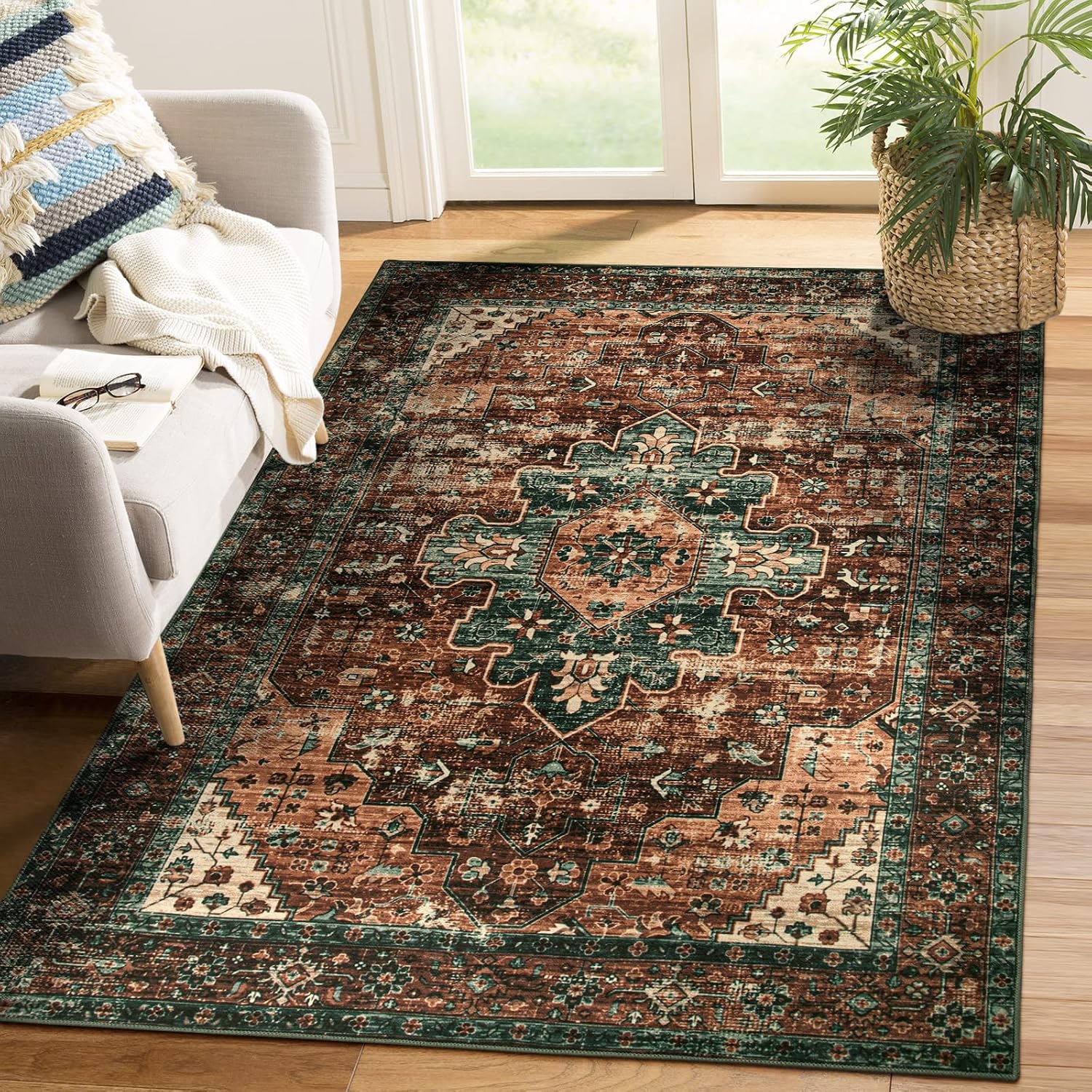 Ultra-Thin Washable Vintage Area Rug, 5 x 7 ft