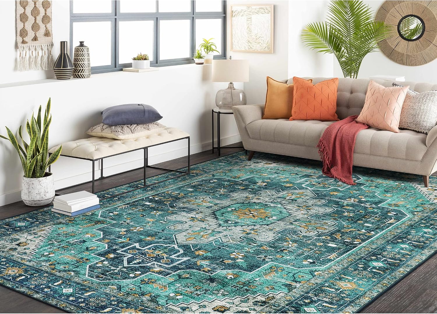 Ultra-Thin Washable Vintage Area Rug, 5 x 7 ft