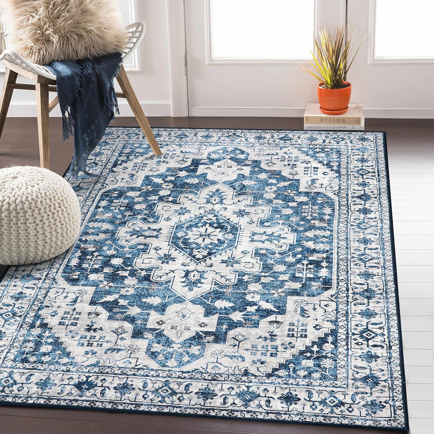 Ultra-Thin Washable Vintage Area Rug, 5 x 7 ft