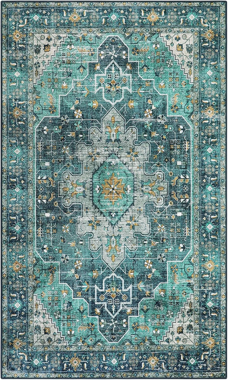 Ultra-Thin Washable Vintage Area Rug, 5 x 7 ft