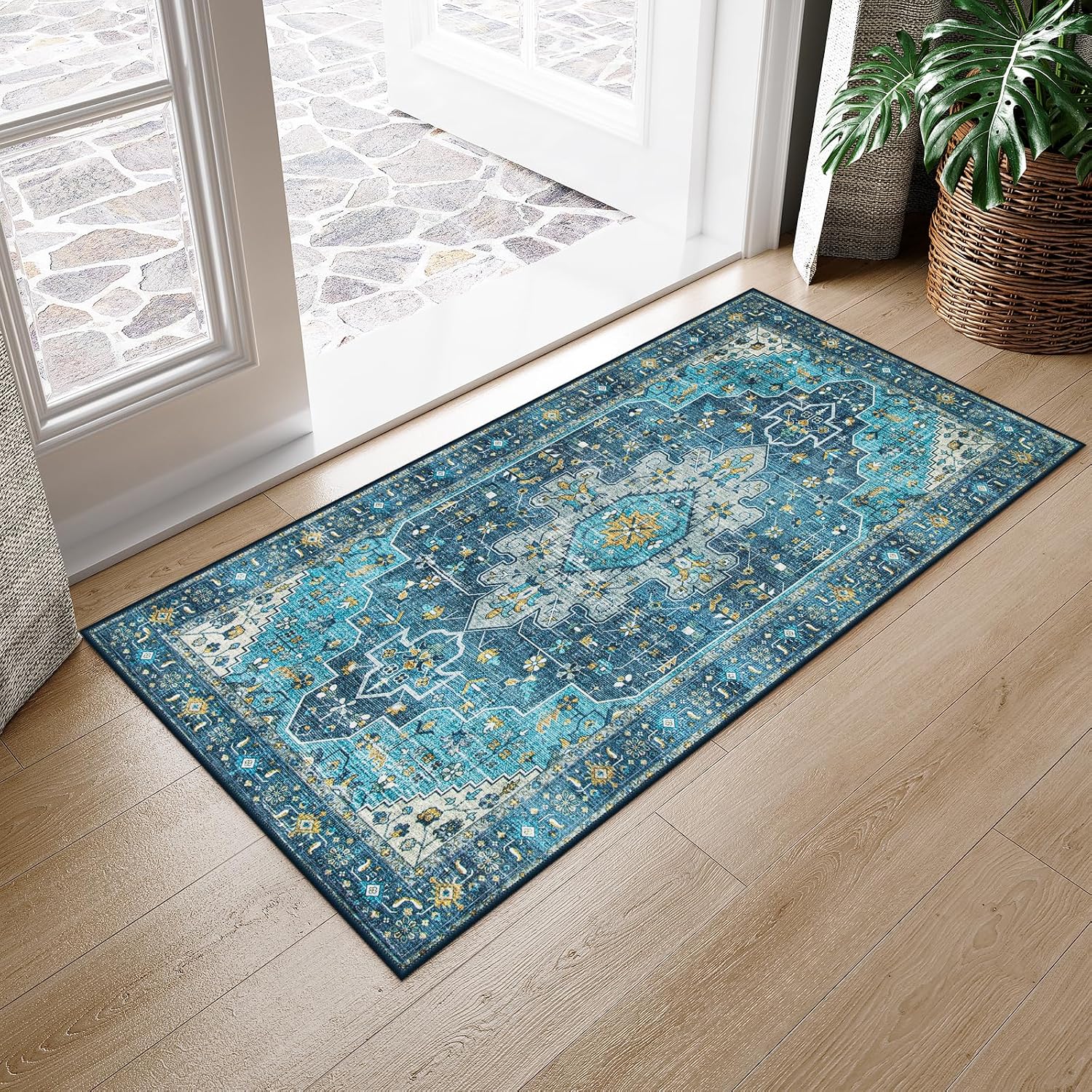 Ultra-Thin Washable Vintage Area Rug, 5 x 7 ft