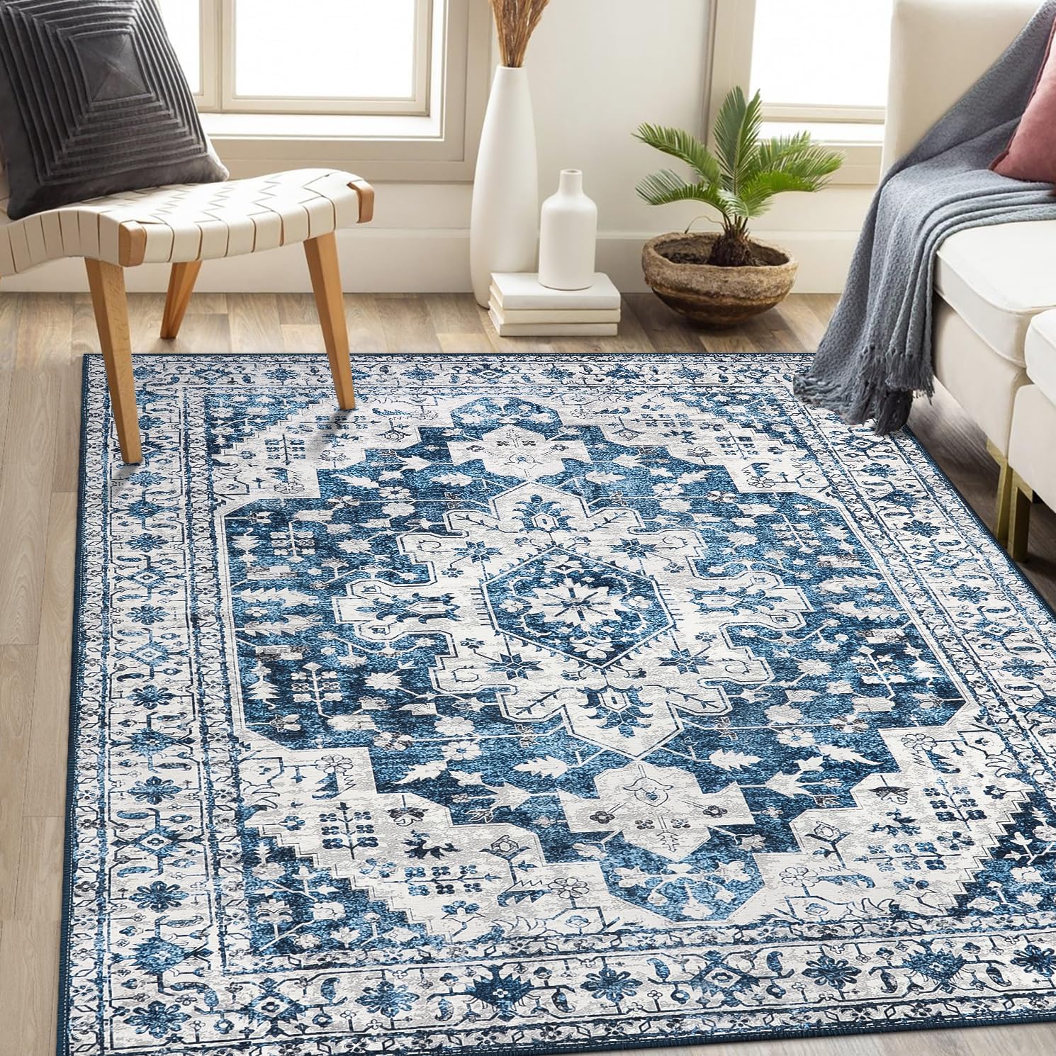 Ultra-Thin Washable Vintage Area Rug, 5 x 7 ft