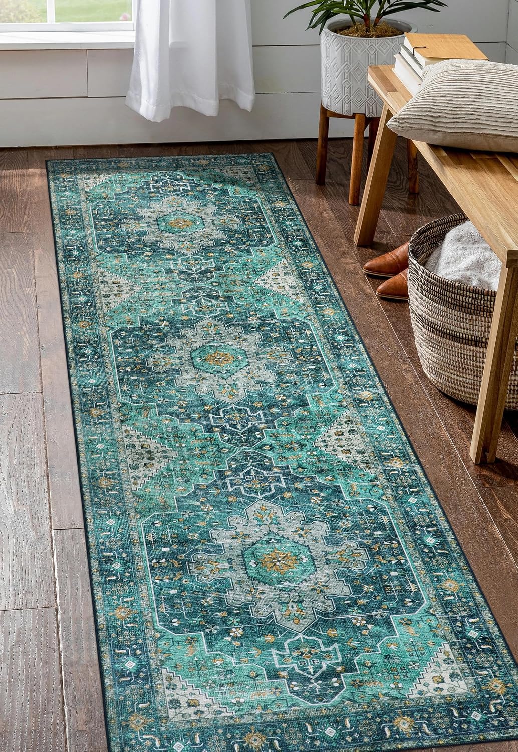 Ultra-Thin Washable Vintage Area Rug, 5 x 7 ft
