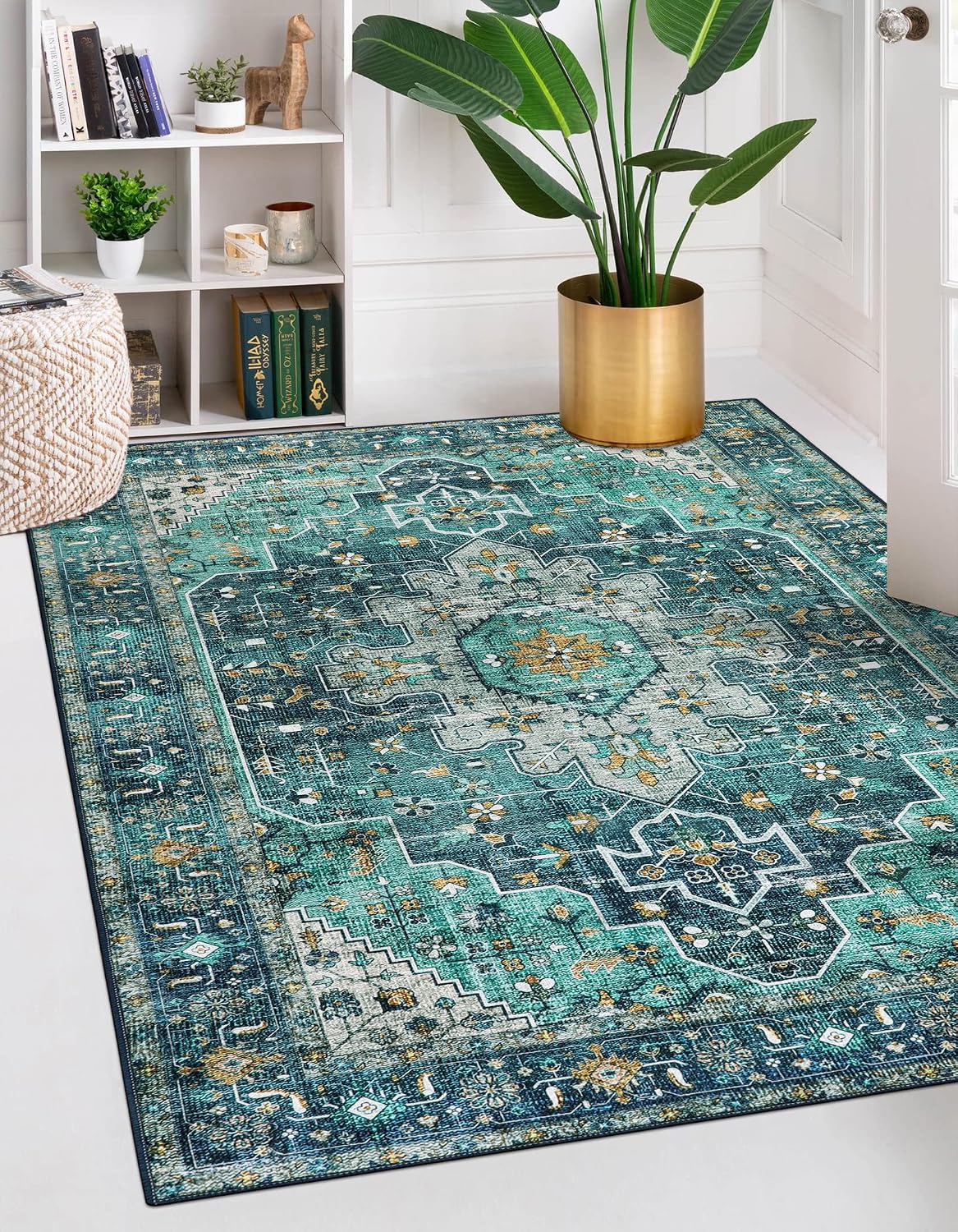 Ultra-Thin Washable Vintage Area Rug, 5 x 7 ft