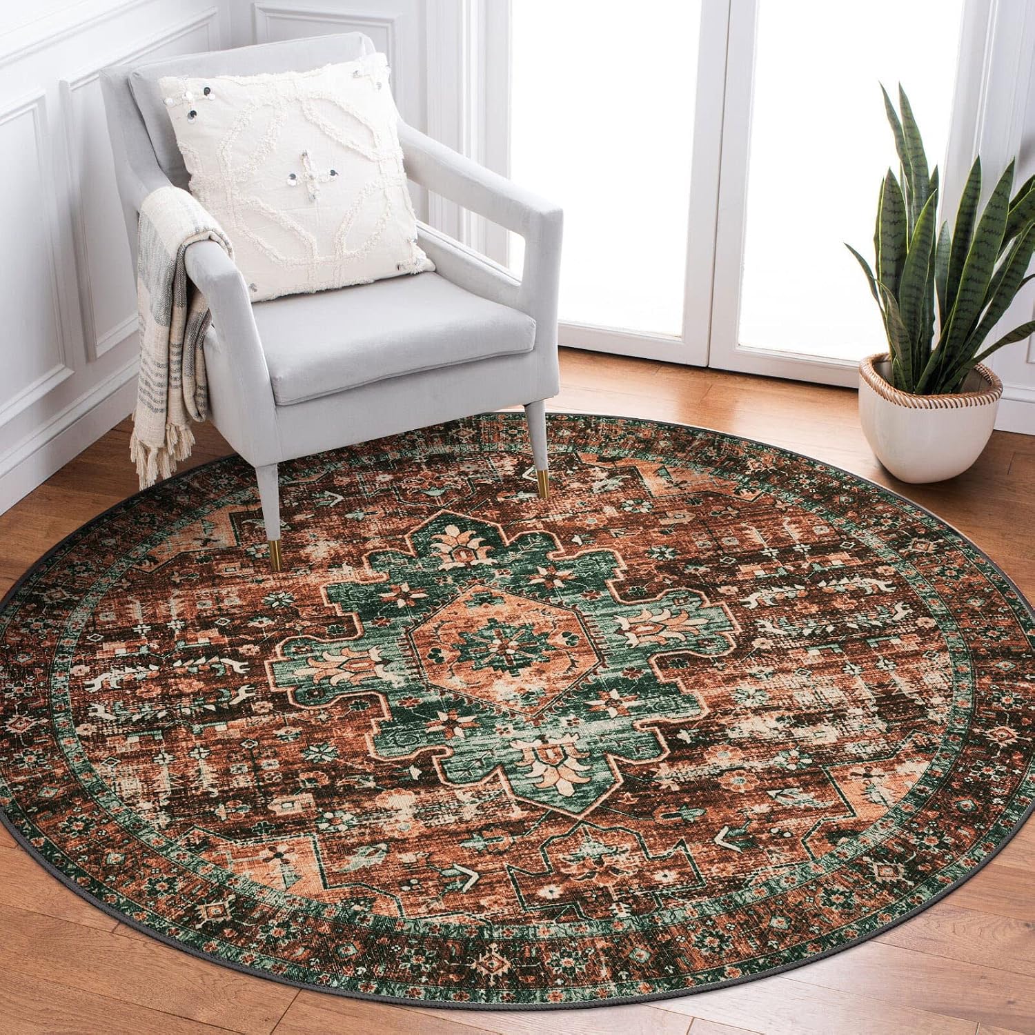 Ultra-Thin Washable Vintage Area Rug, 5 x 7 ft