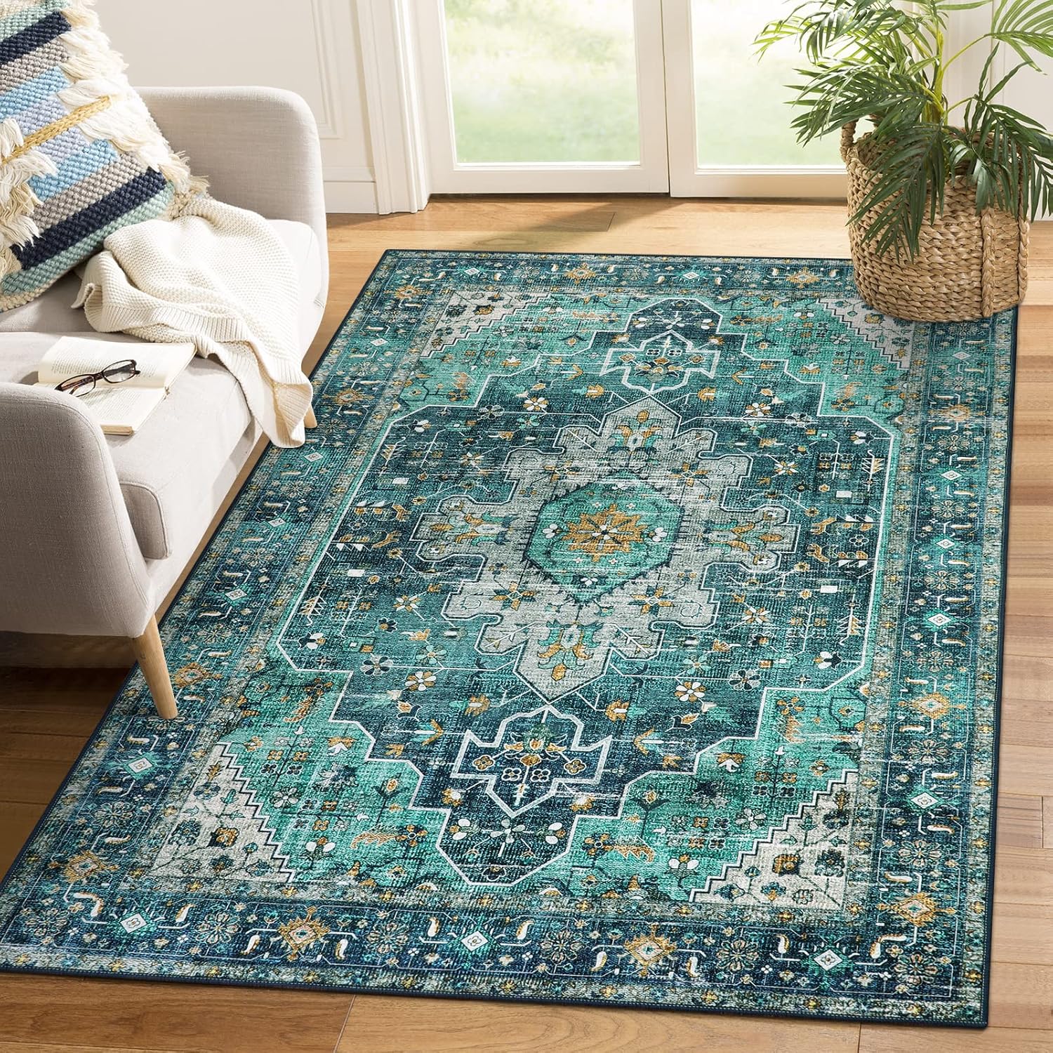 Ultra-Thin Washable Vintage Area Rug, 5 x 7 ft