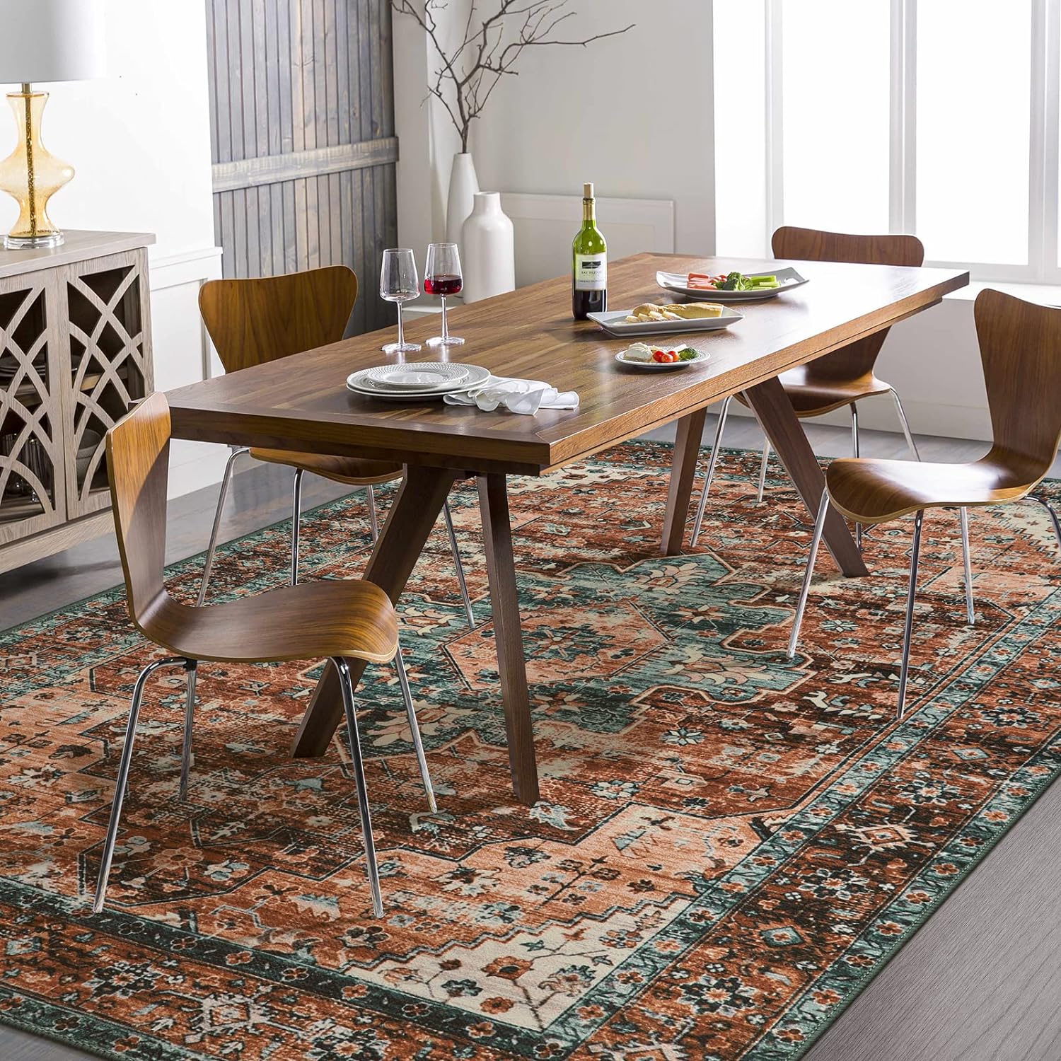 Ultra-Thin Washable Vintage Area Rug, 5 x 7 ft