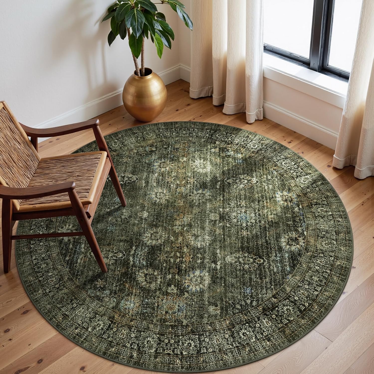 Ultra-Thin Washable Vintage Area Rug, 5 x 7 ft