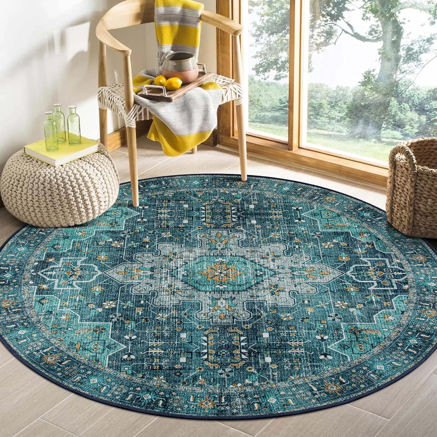 Ultra-Thin Washable Vintage Area Rug, 5 x 7 ft
