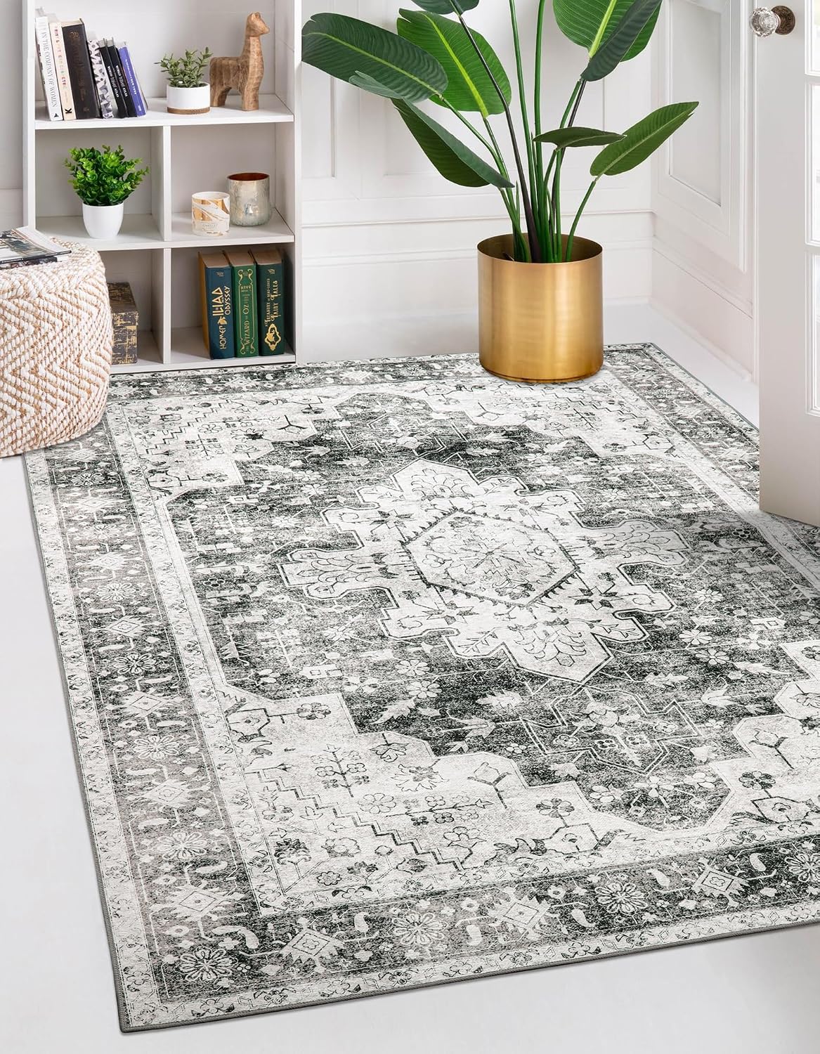 Ultra-Thin Washable Vintage Area Rug, 5 x 7 ft