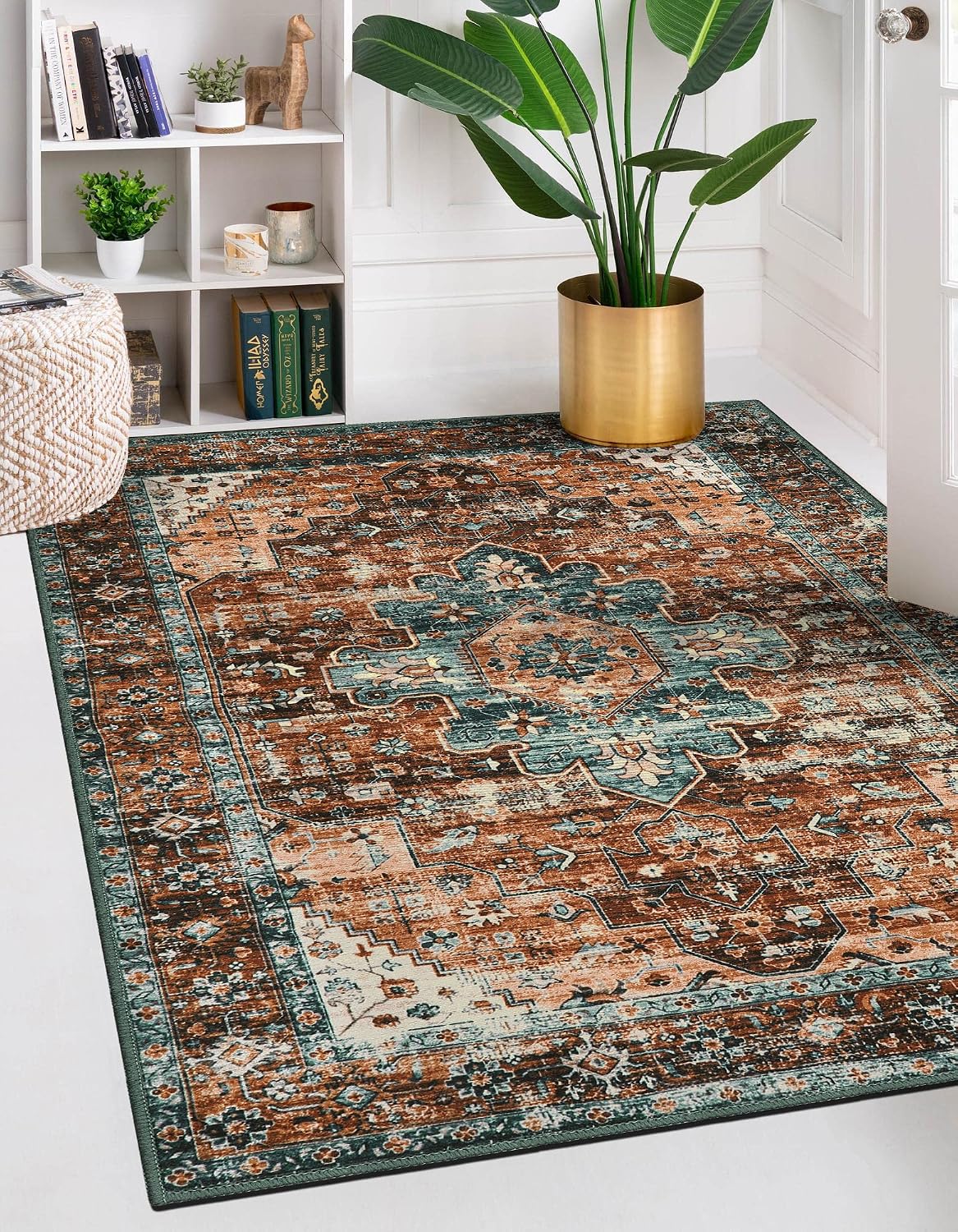 Ultra-Thin Washable Vintage Area Rug, 5 x 7 ft