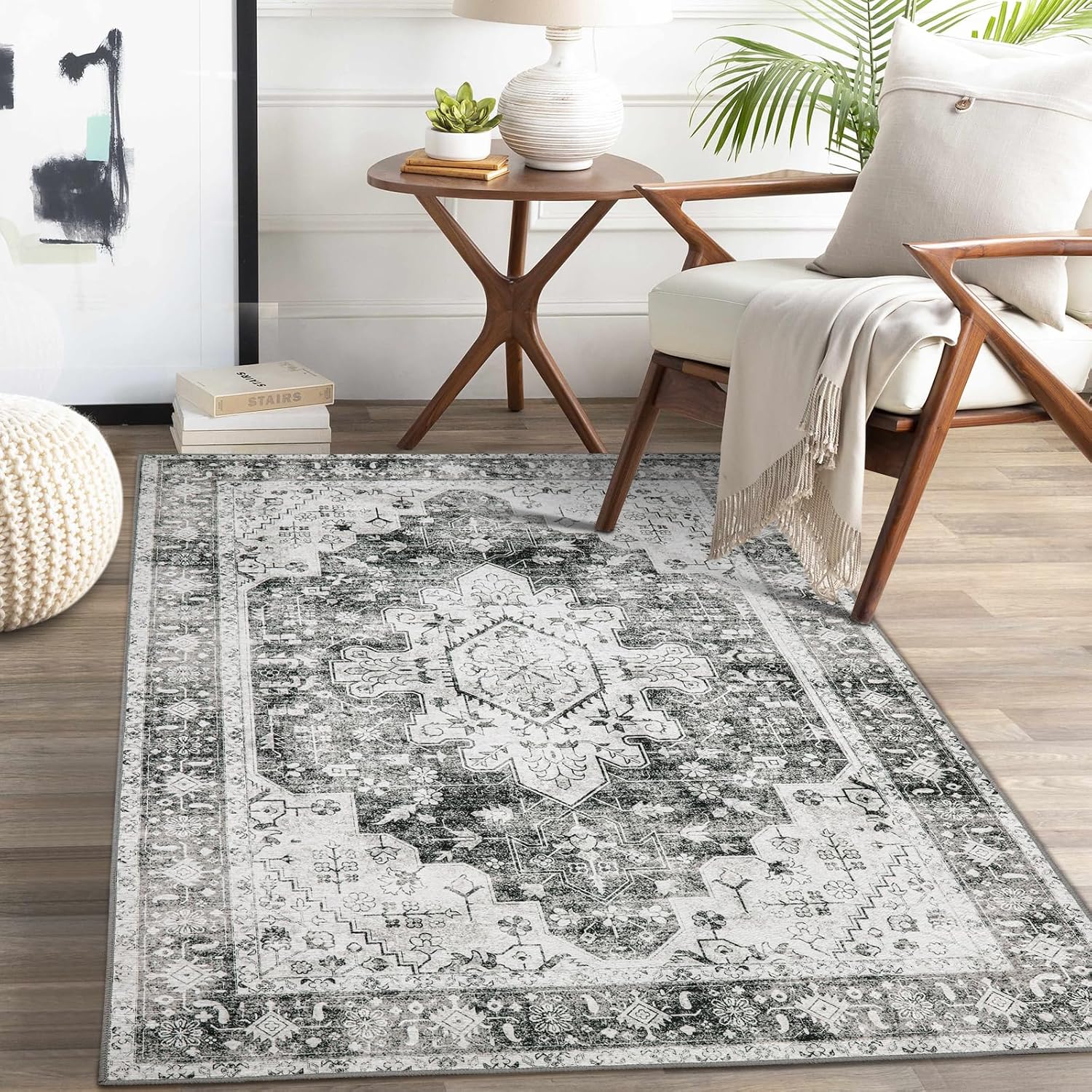 Ultra-Thin Washable Vintage Area Rug, 5 x 7 ft