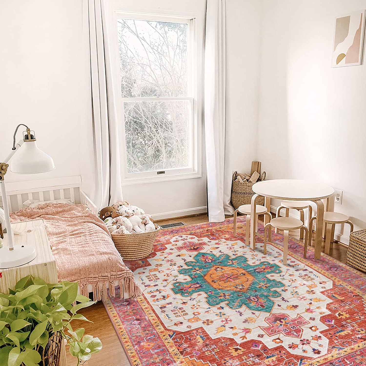 Ultra-Thin Washable Vintage Area Rug, 5 x 7 ft